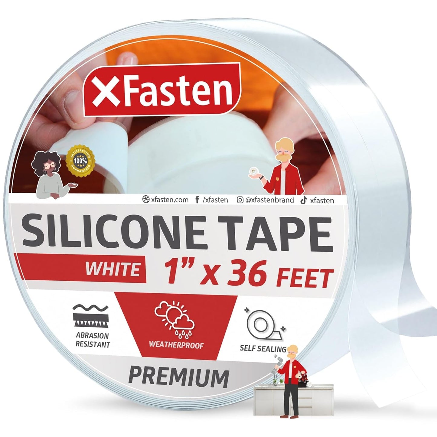 XFasten Self Fusing Silicone Tape Waterproof White– 1" x 36 Feet, Self Amalgamating Tape, Silicone