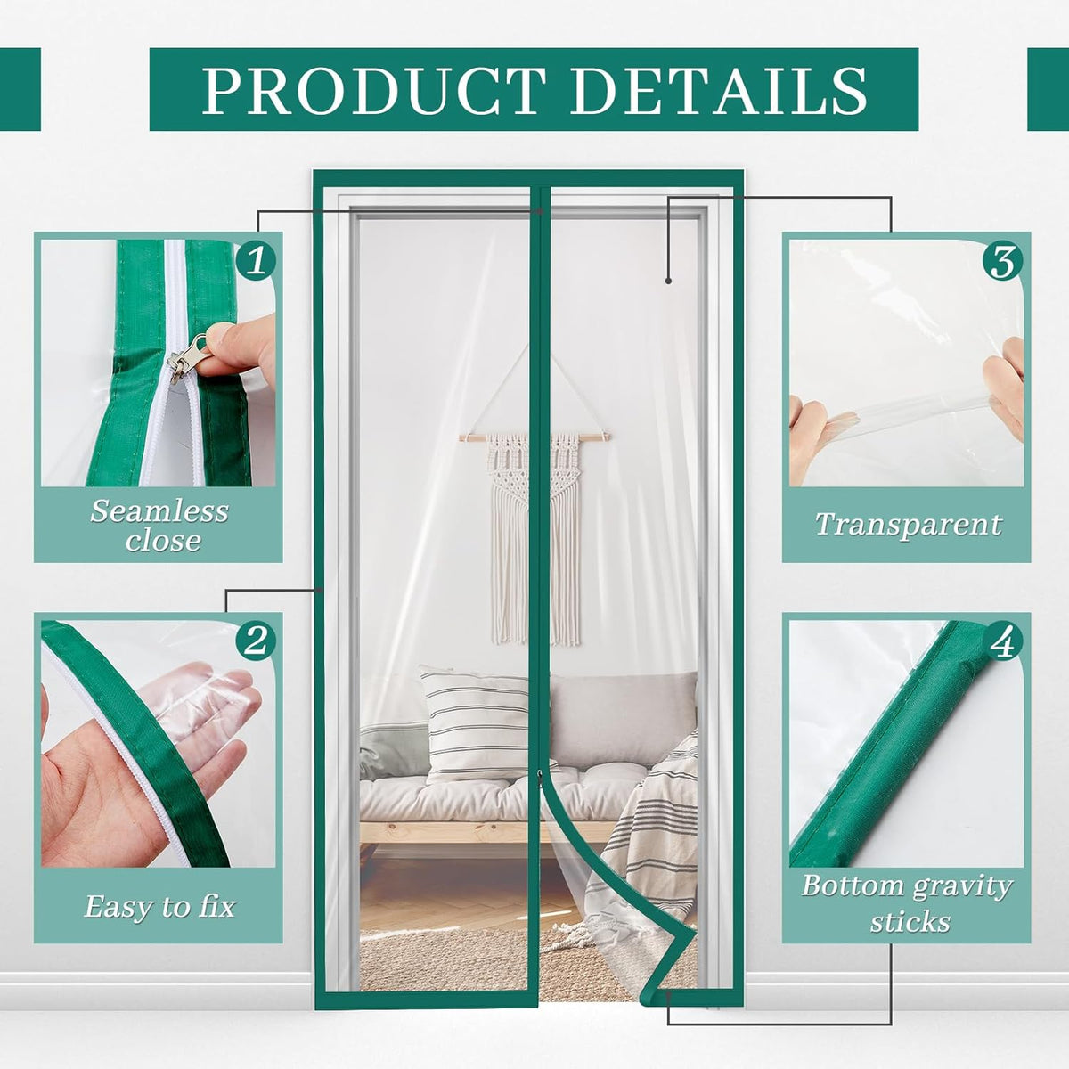 Amylove Zipper 48 x 87 Inch Dust Barrier Kit Green Edged Temporary Construction Door Barrier 4 x