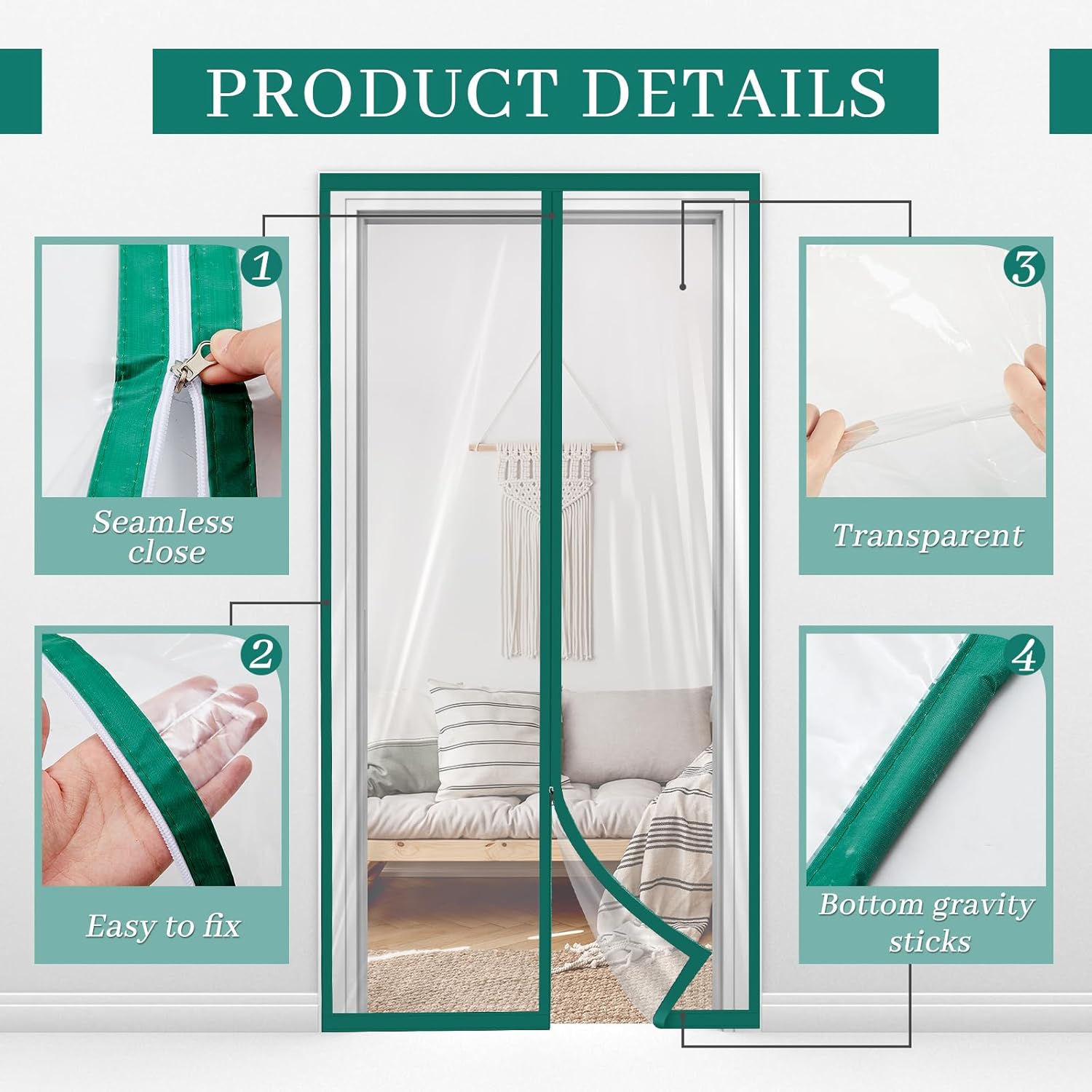 Amylove Zipper 48 x 87 Inch Dust Barrier Kit Green Edged Temporary Construction Door Barrier 4 x