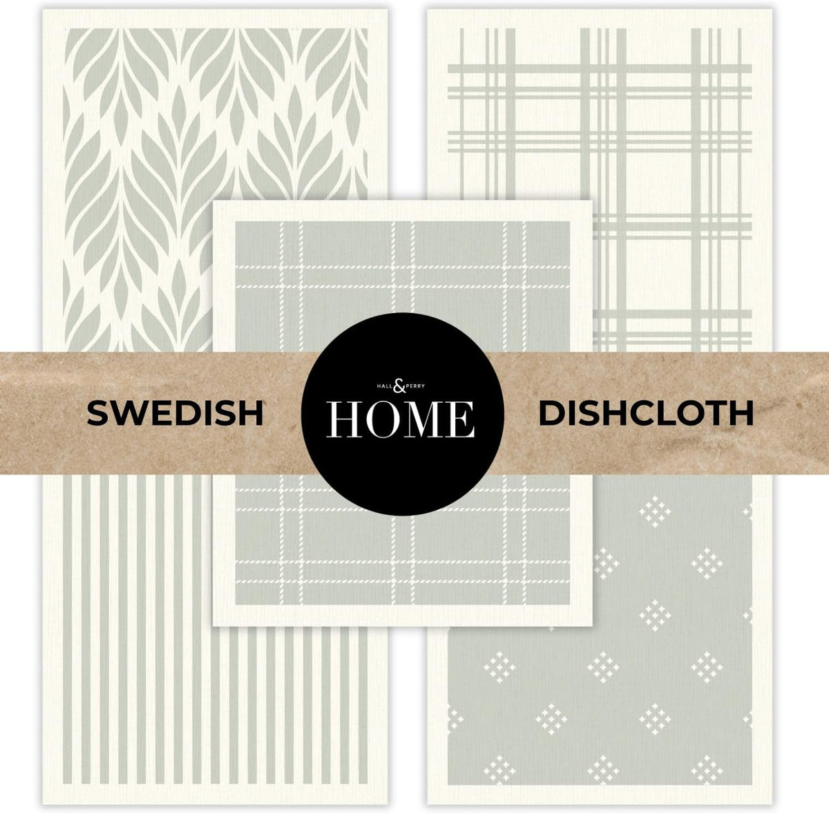 HALL & PERRY Swedish Dishcloths for Kitchen, 5-Pack, Reusable Cellulose Sponge Cloths for Kitchen &