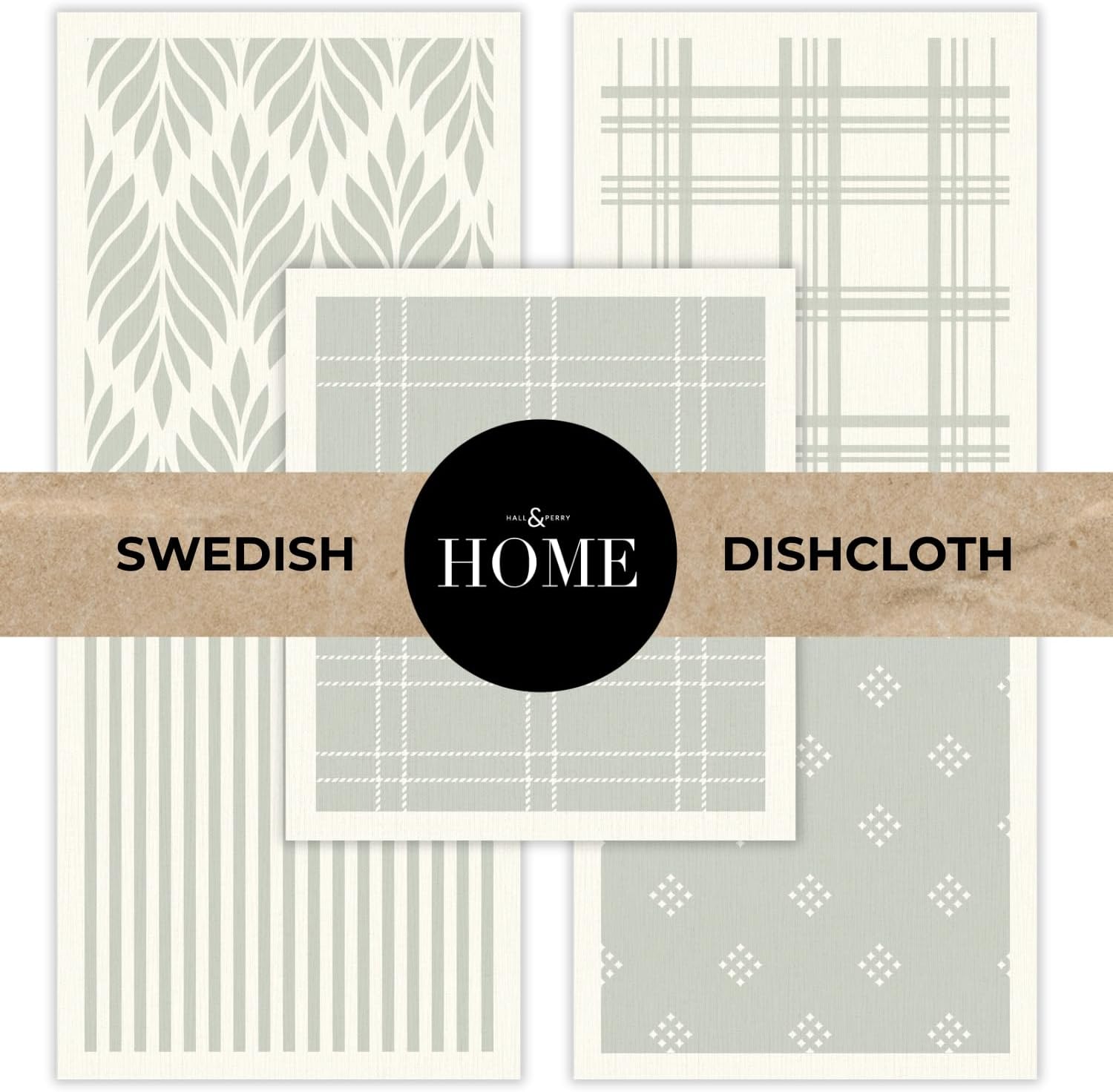 HALL & PERRY Swedish Dishcloths for Kitchen, 5-Pack, Reusable Cellulose Sponge Cloths for Kitchen &