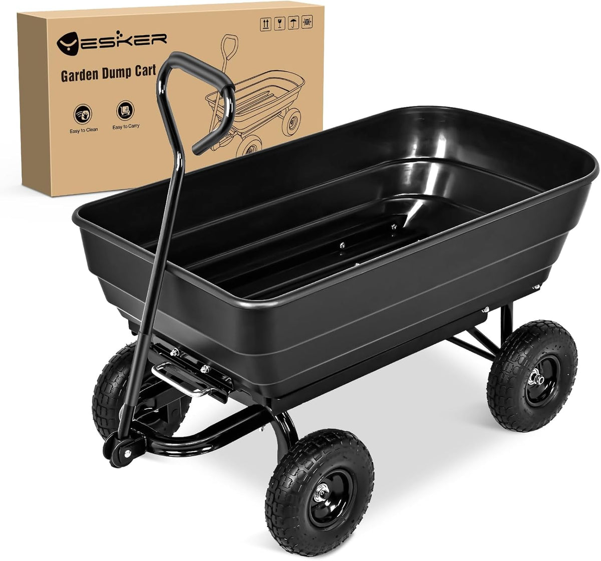 Yesker Garden Carts - 900lbs Dump Wagon with All Terrain Inflatable Wheels for Yard Lawn Farms