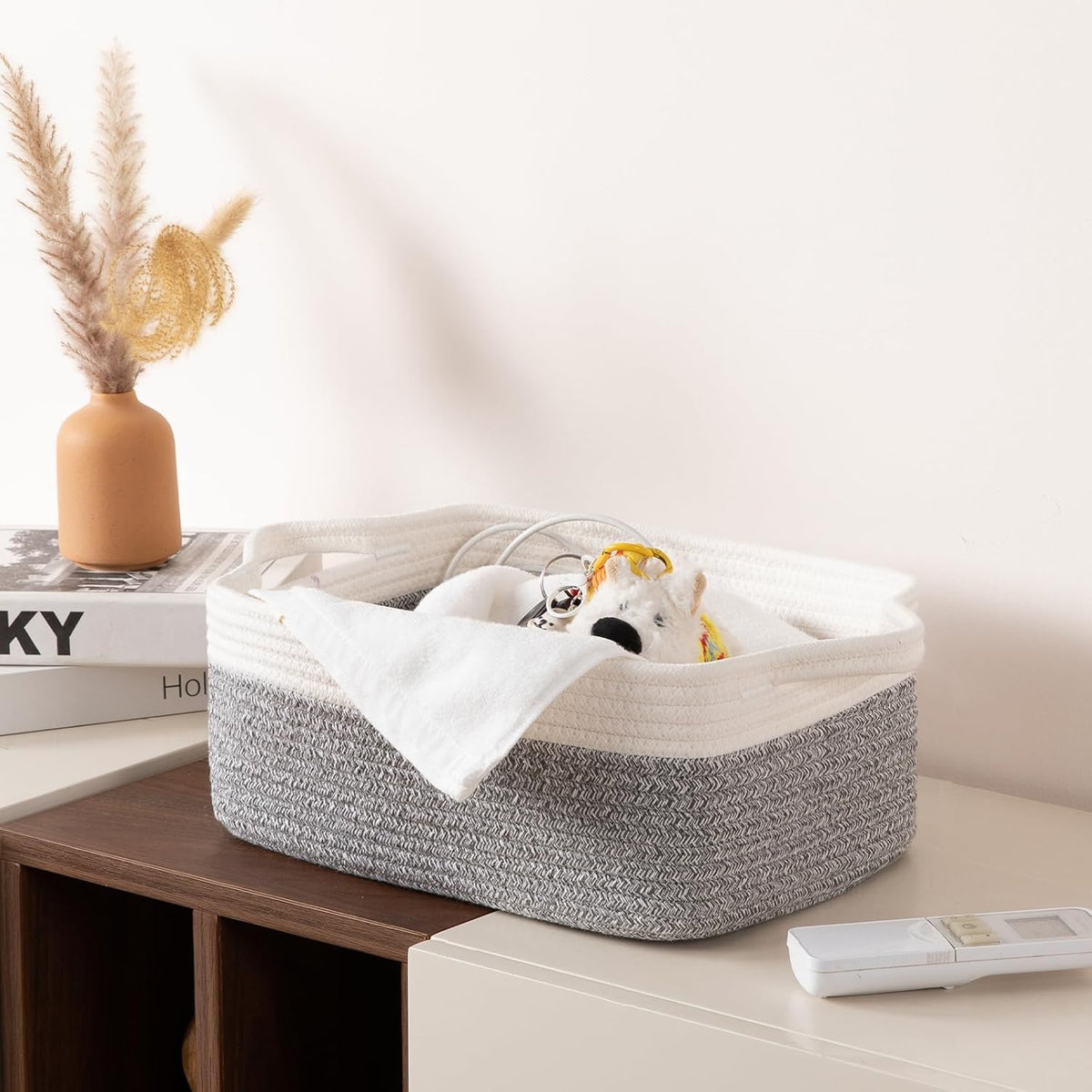 OIAHOMY 3 Pack Storage Baskets for Organizing, Woven Cotton Rope Basket for Shelves, Closet