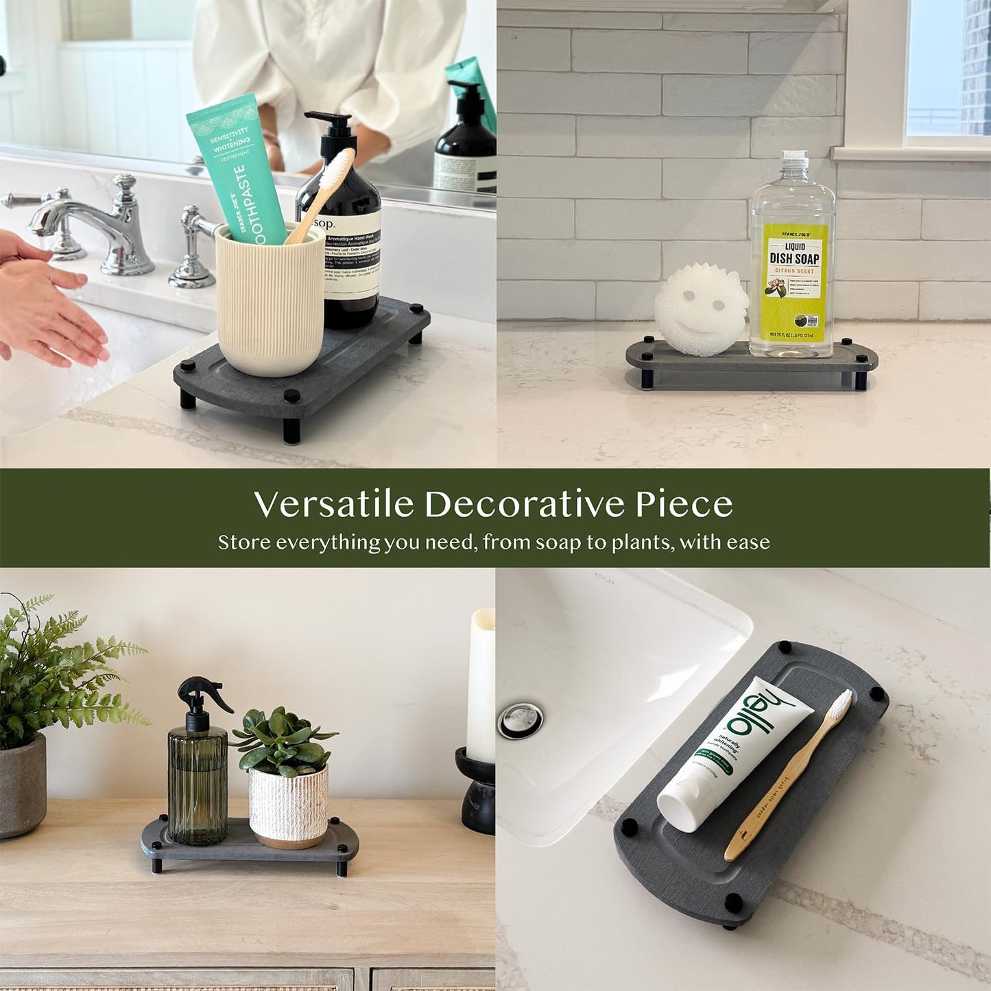 2PCS Instant Dry Sink Caddy Organizer, Fast Drying Sponge and Soap Dispenser Holder for Kitchen and
