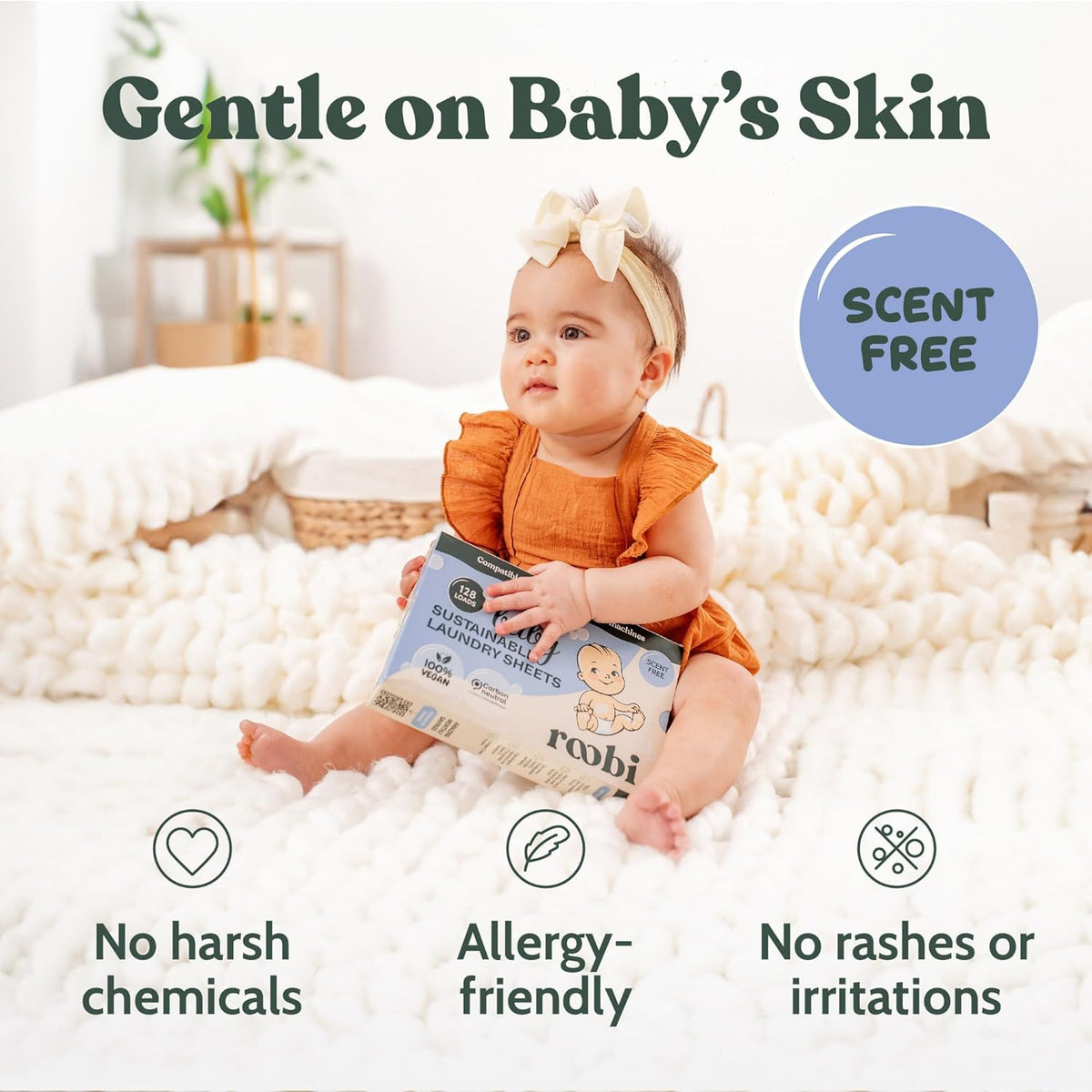 Roobi Baby Laundry Detergent Sheets. Specially Formulated for Sensitive Skin. Newborns, Infants &