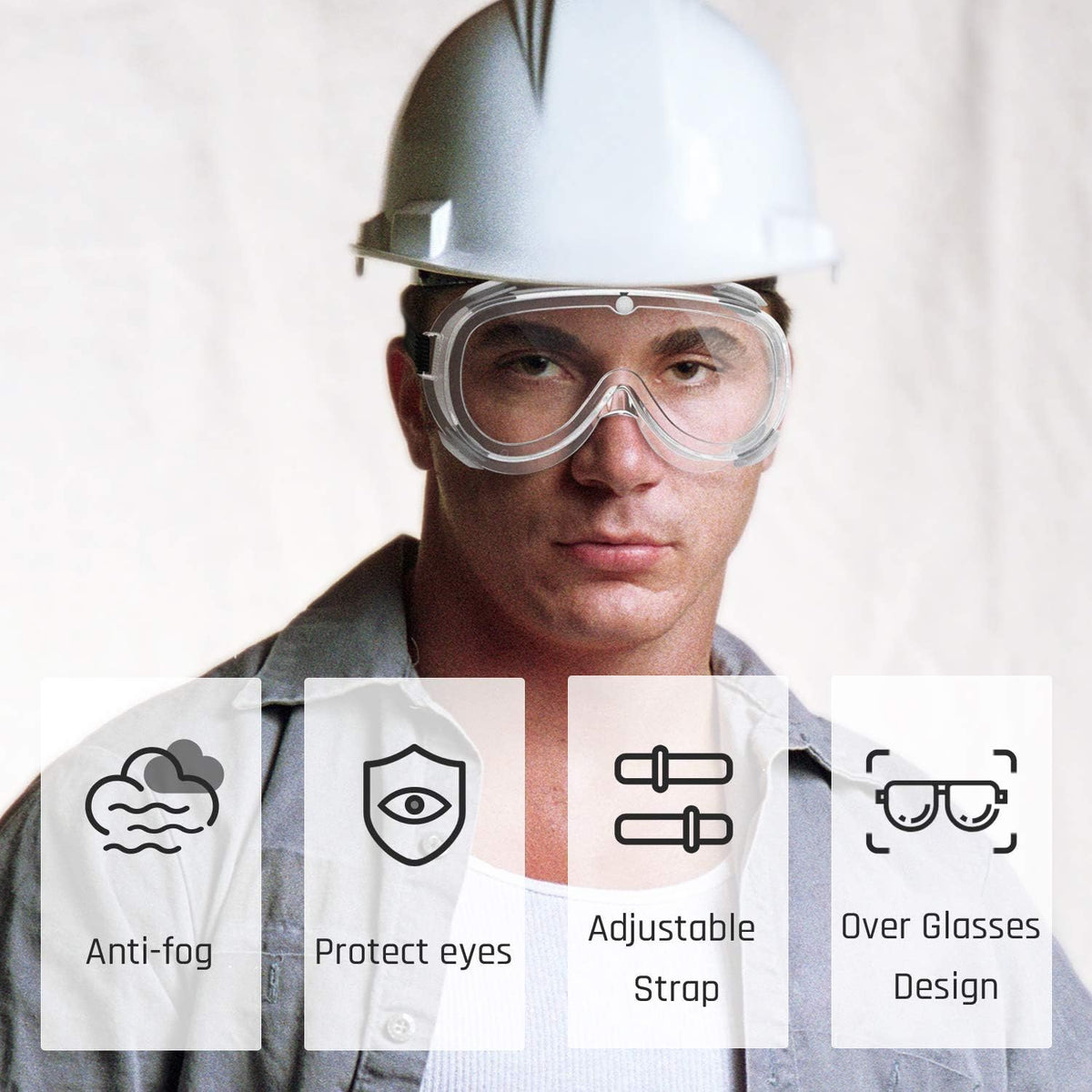 Safety Goggles Medical Goggles Fit Over Eyeglasses Anti-Fog Safety Glasses Clear Lab Goggles