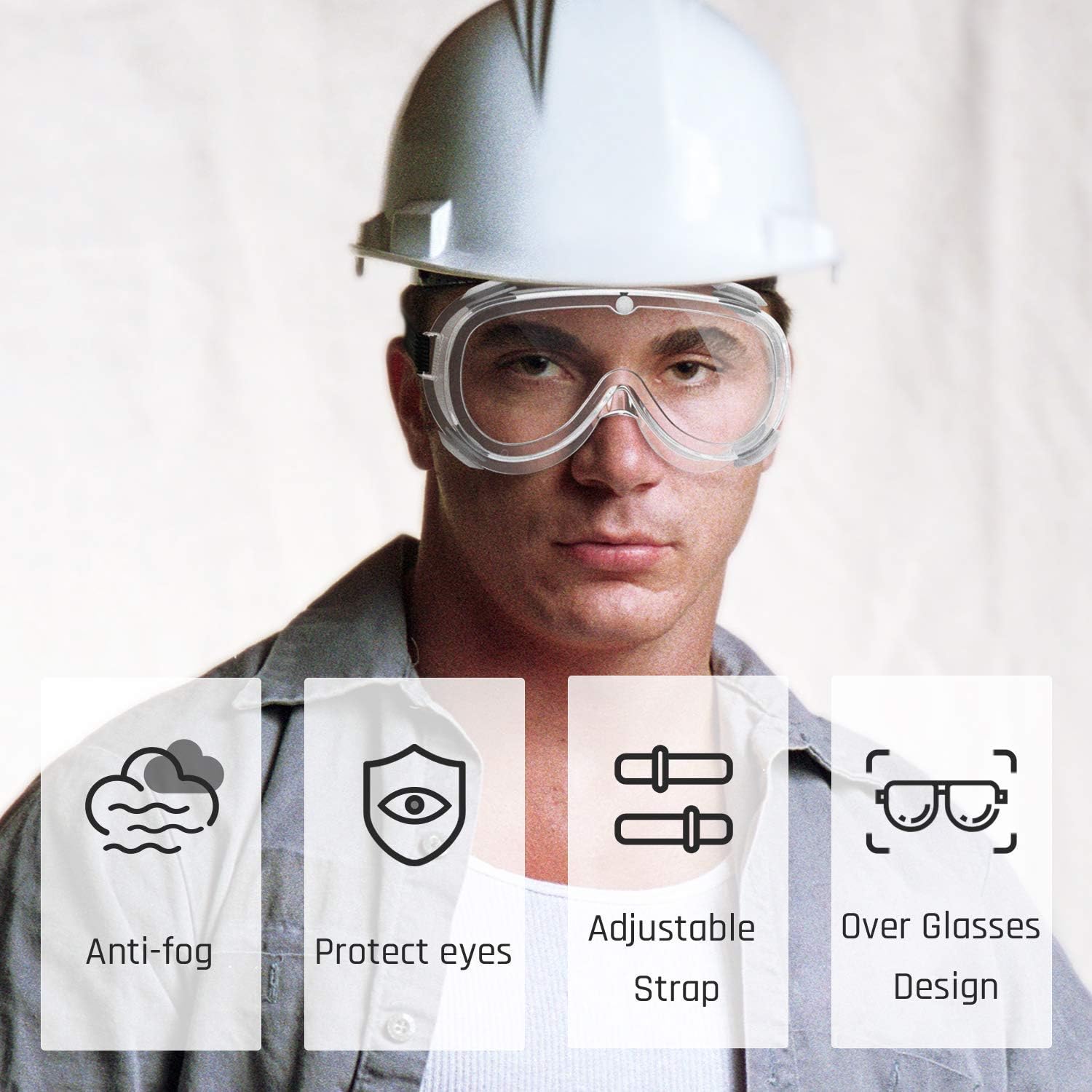 Safety Goggles Medical Goggles Fit Over Eyeglasses Anti-Fog Safety Glasses Clear Lab Goggles