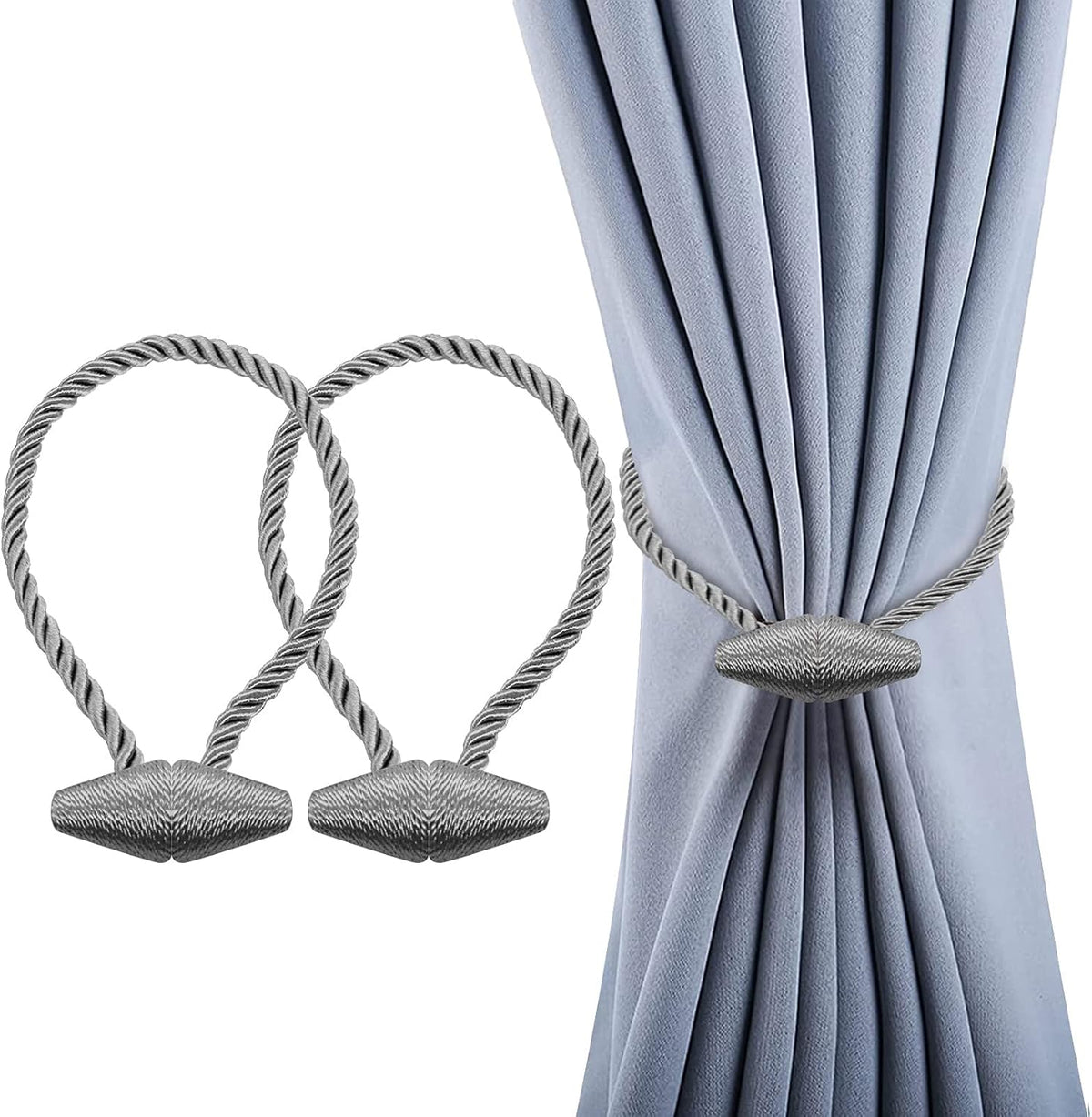 Hion Magnetic Curtain Tiebacks Grey 2pcs, Curtain Tiebacks Buckles Holdbacks Holders Hooks Clip for