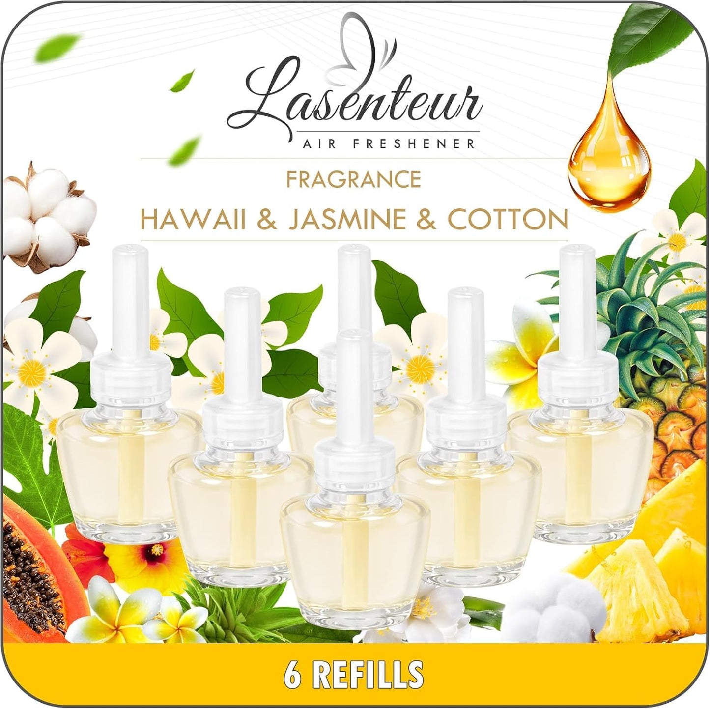 Plug-in Air Freshener Refills - Hawaiian Jasmine Cotton Scented Essential Oil Refills 6 Count