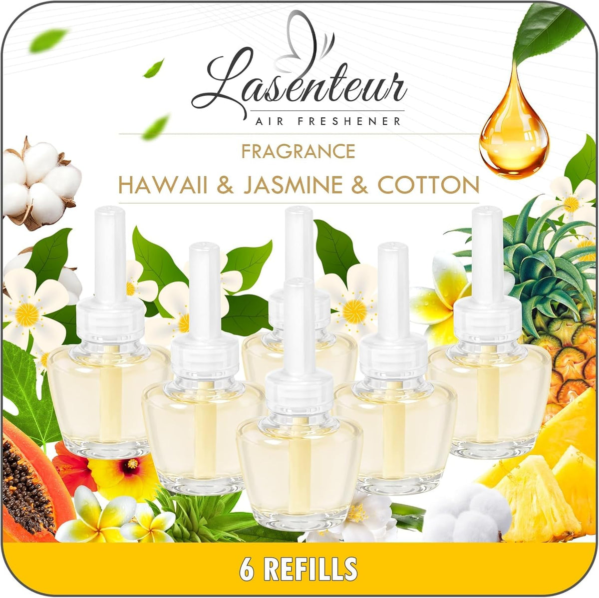 Plug-in Air Freshener Refills - Hawaiian Jasmine Cotton Scented Essential Oil Refills 6 Count