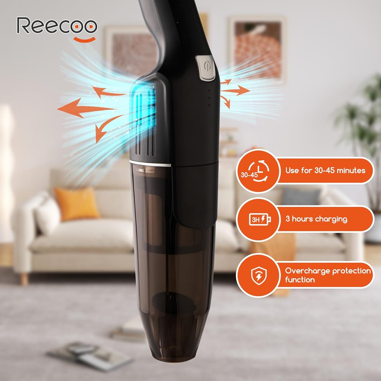 Cordless Stick/Handheld Vacuum Cleaner, 10-17Kpa 2-Level Powerful Suction,Fast Charging-Use