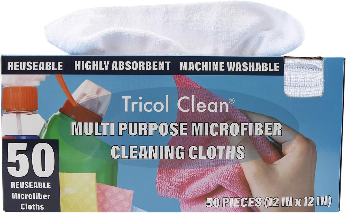 Tricol Clean Profesional Resuable Lint Free Microfiber Edgeless Cleaning Cloth 50PK Cleaning