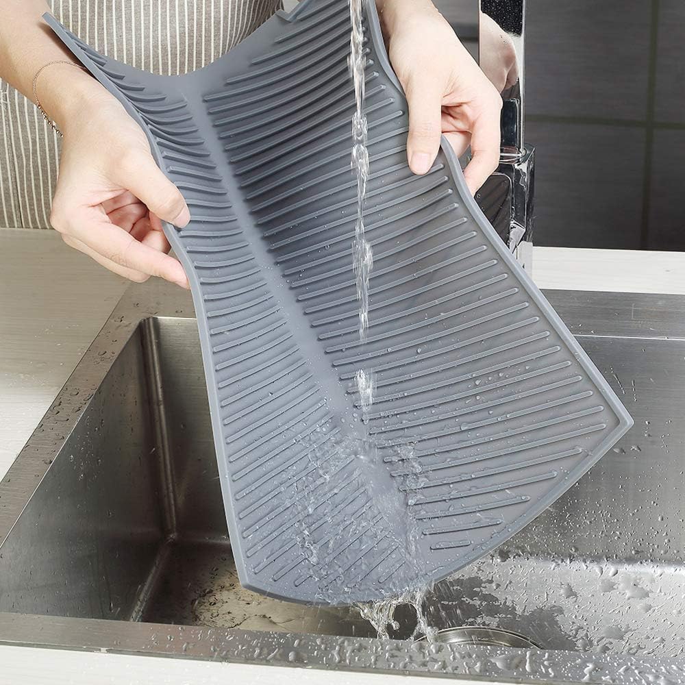 Silicone Dish Draining Mat, Eco Friendly Dish Drying Mat Kitchen Counter Anti-Skid and Heat