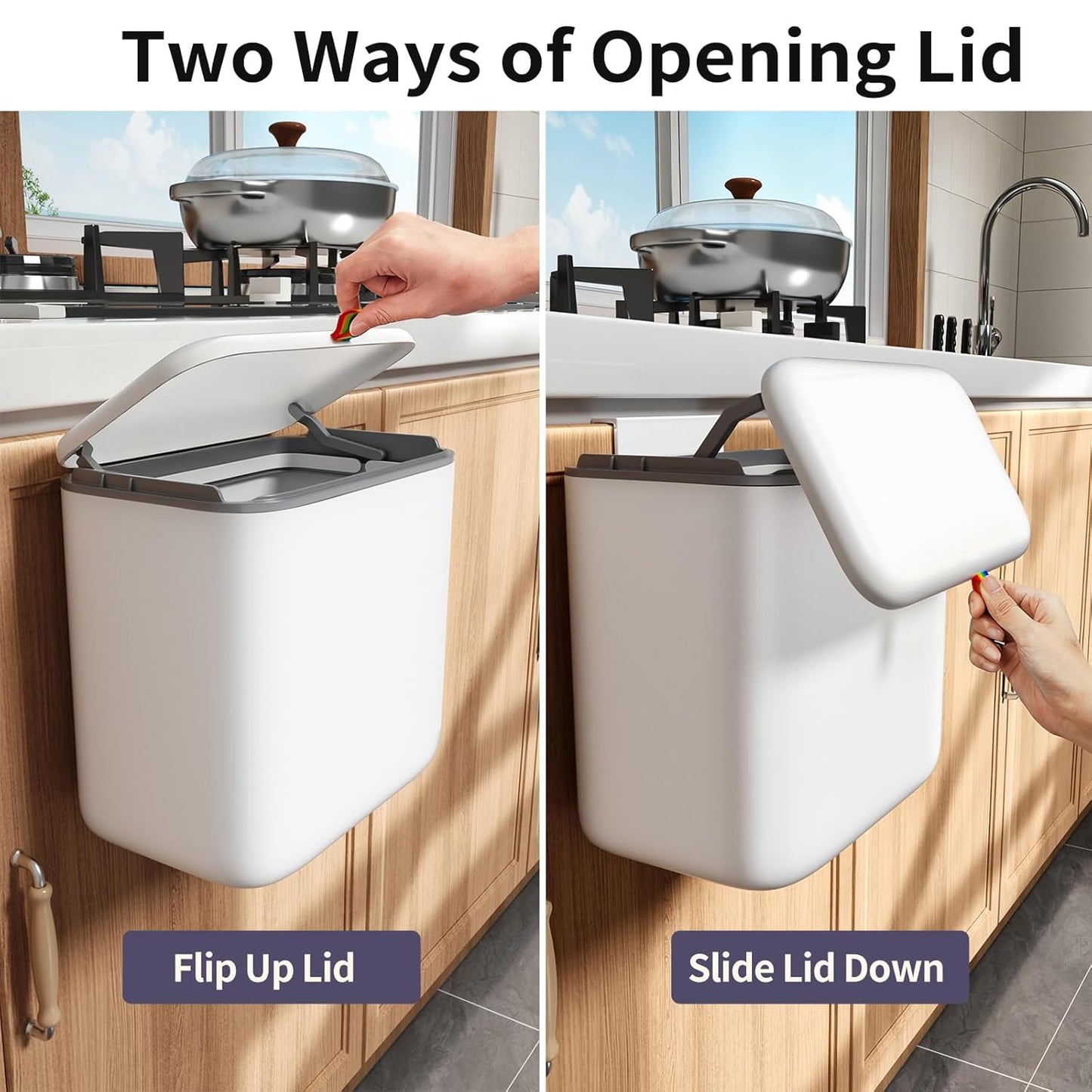 Kitchen Compost Bin with Lid - Hanging Small Trash Can for Countertop or Under Sink, 2.6 Gallon