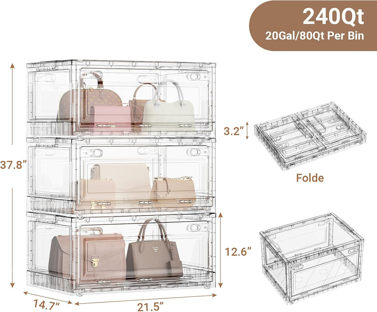 BROVIEW Clear Stackable Storage Bins Drawers, Open Front Large Plastic Storage Bins with Lids