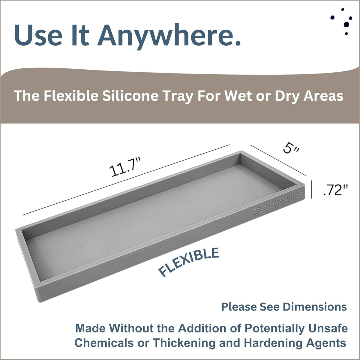 Countertop and Vanity Tray - 11.7" Silicone Bathroom Tray Countertop, Dish Soap Trays for Kitchen