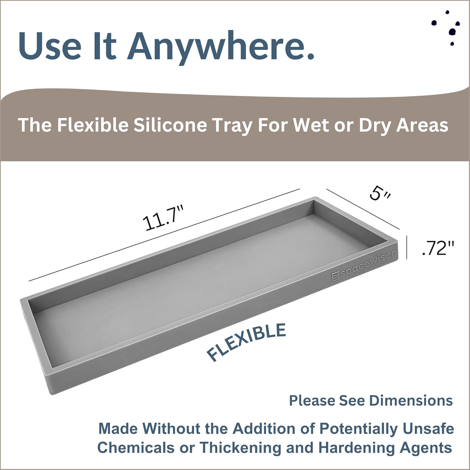 Countertop and Vanity Tray - 11.7" Silicone Bathroom Tray Countertop, Dish Soap Trays for Kitchen