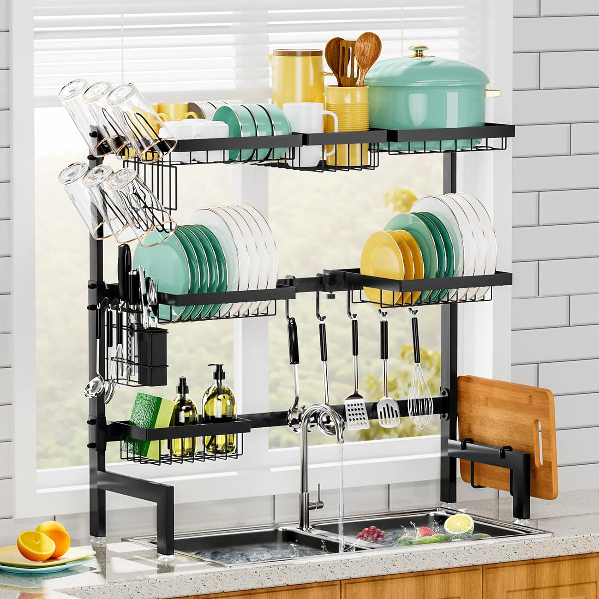 Over The Sink Dish Drying Rack,Expandable Length 3-Tier Large Stainless Steel Over The Sink Dish
