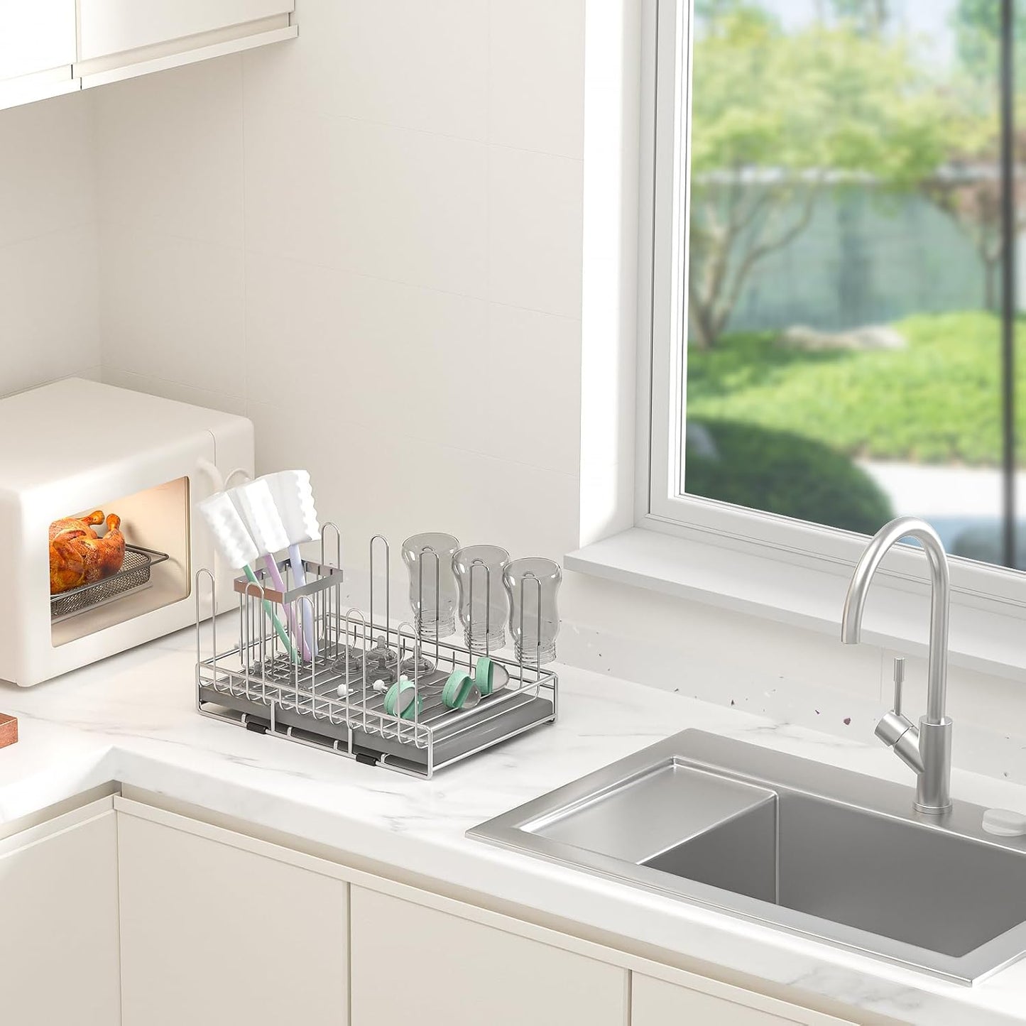 Baby Bottle Drying Rack Organizer Stainless Steel Large Countertop Glass Water Bottle Dryer Holder