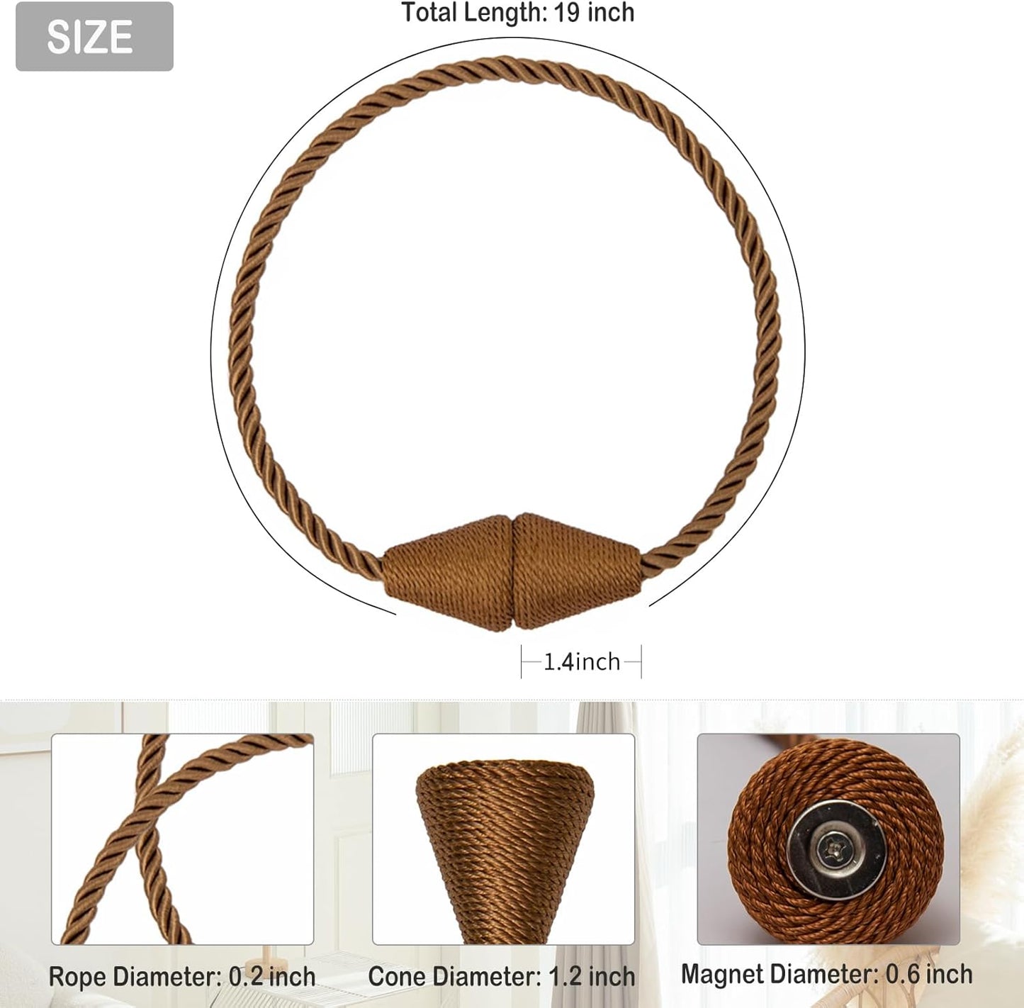 Magnetic Curtain Tiebacks 8 Pack Outdoor Rope Curtain Tie Backs Decorative Window Treatment