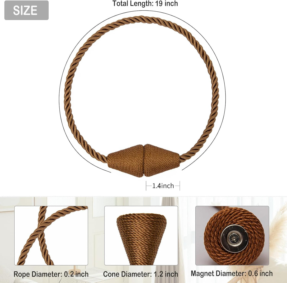 Magnetic Curtain Tiebacks 4 Pack Outdoor Rope Curtain Tie Backs Decorative Window Treatment