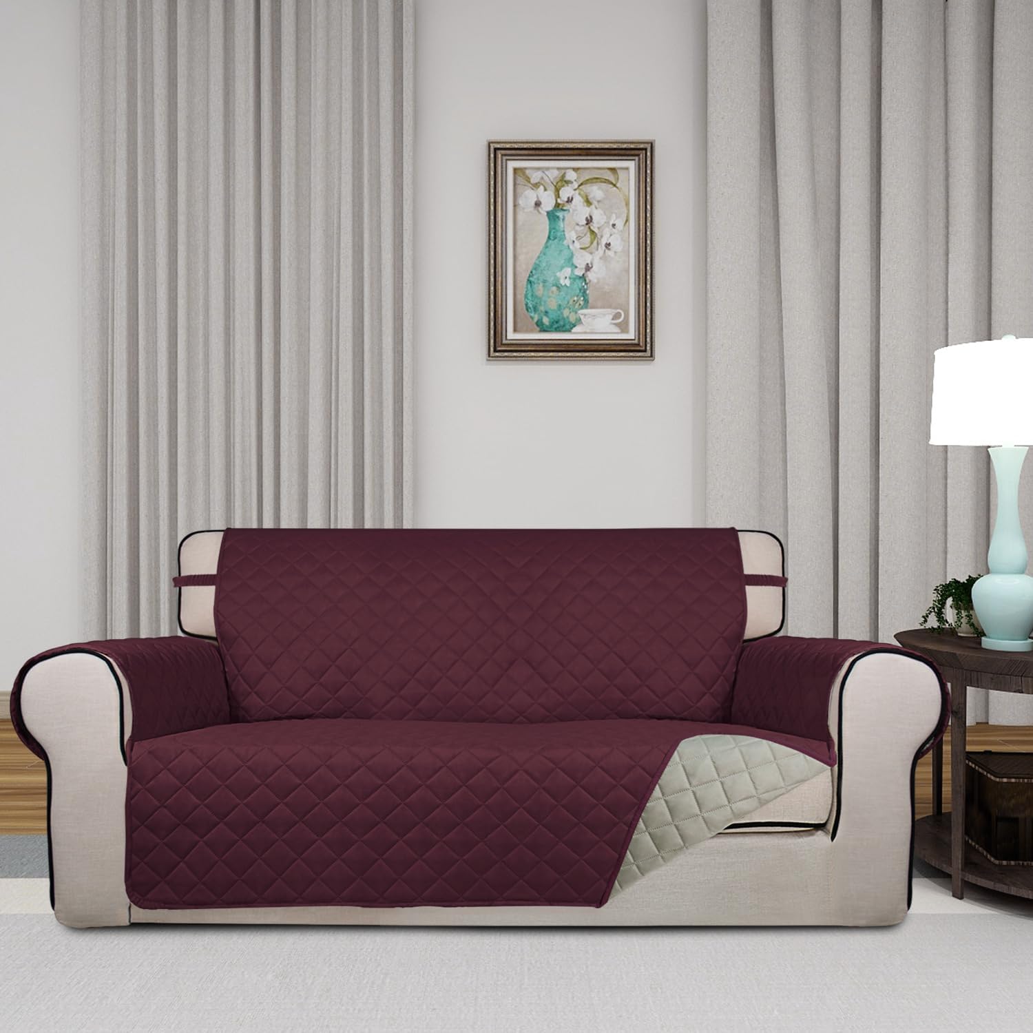 PureFit Reversible Quilted Sofa Cover, Water Resistant Slipcover Furniture Protector, Washable