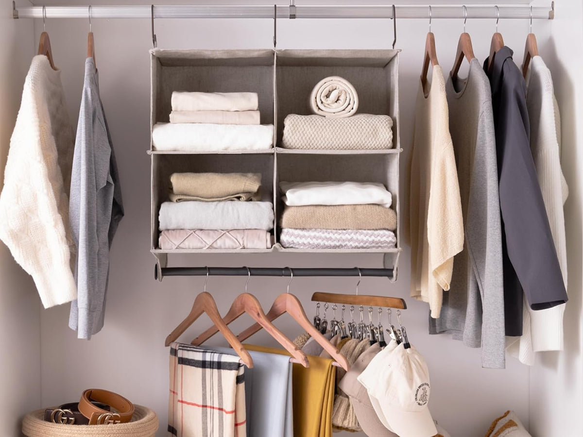 StorageWorks Hanging Closet Organizer with Metal Rod, 4-Section Closet Organizers and Storage