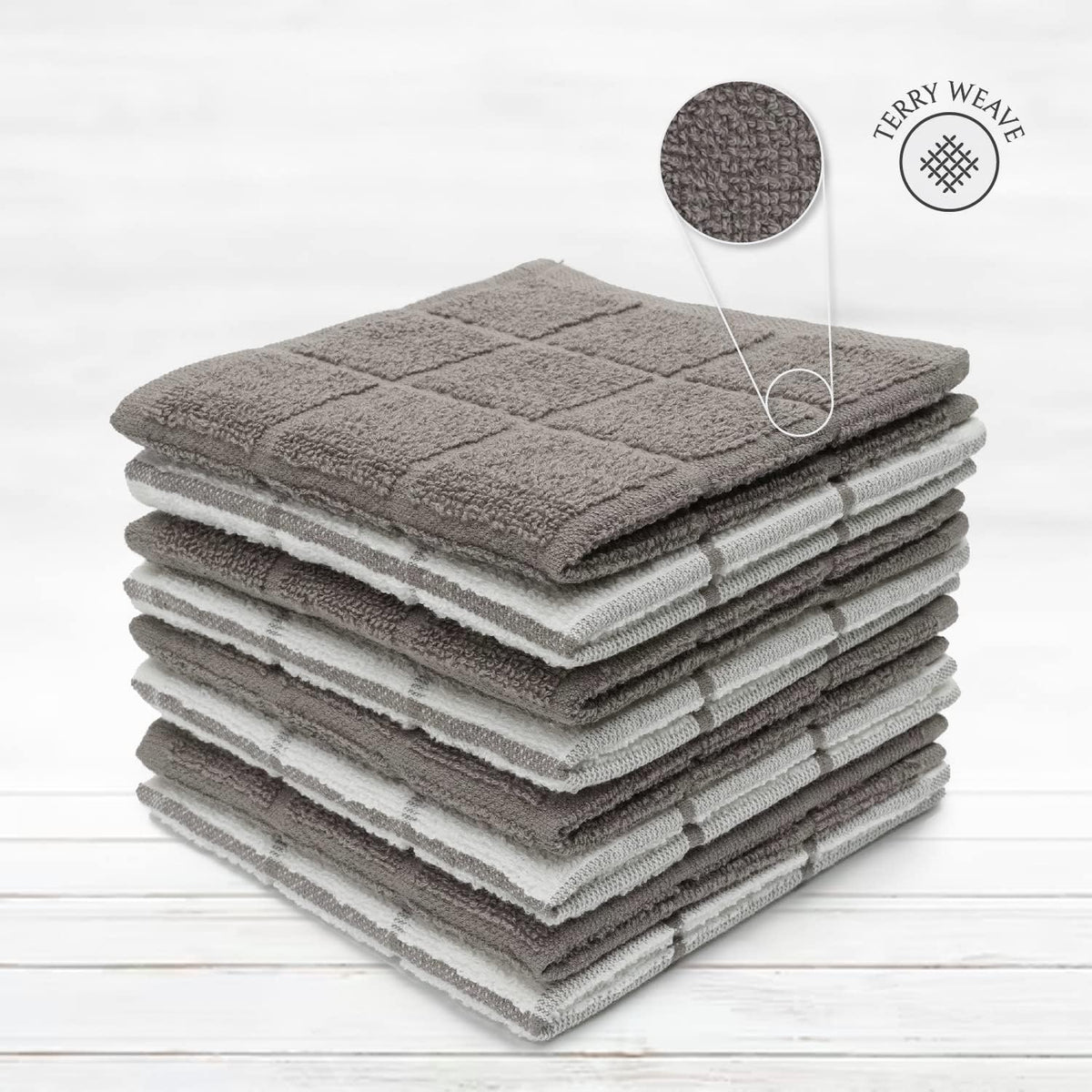 100% Cotton Terry Dish Cloth & Dish Towel, 6 Pack, Super Soft and Absorbent Kitchen Towels, Perfect