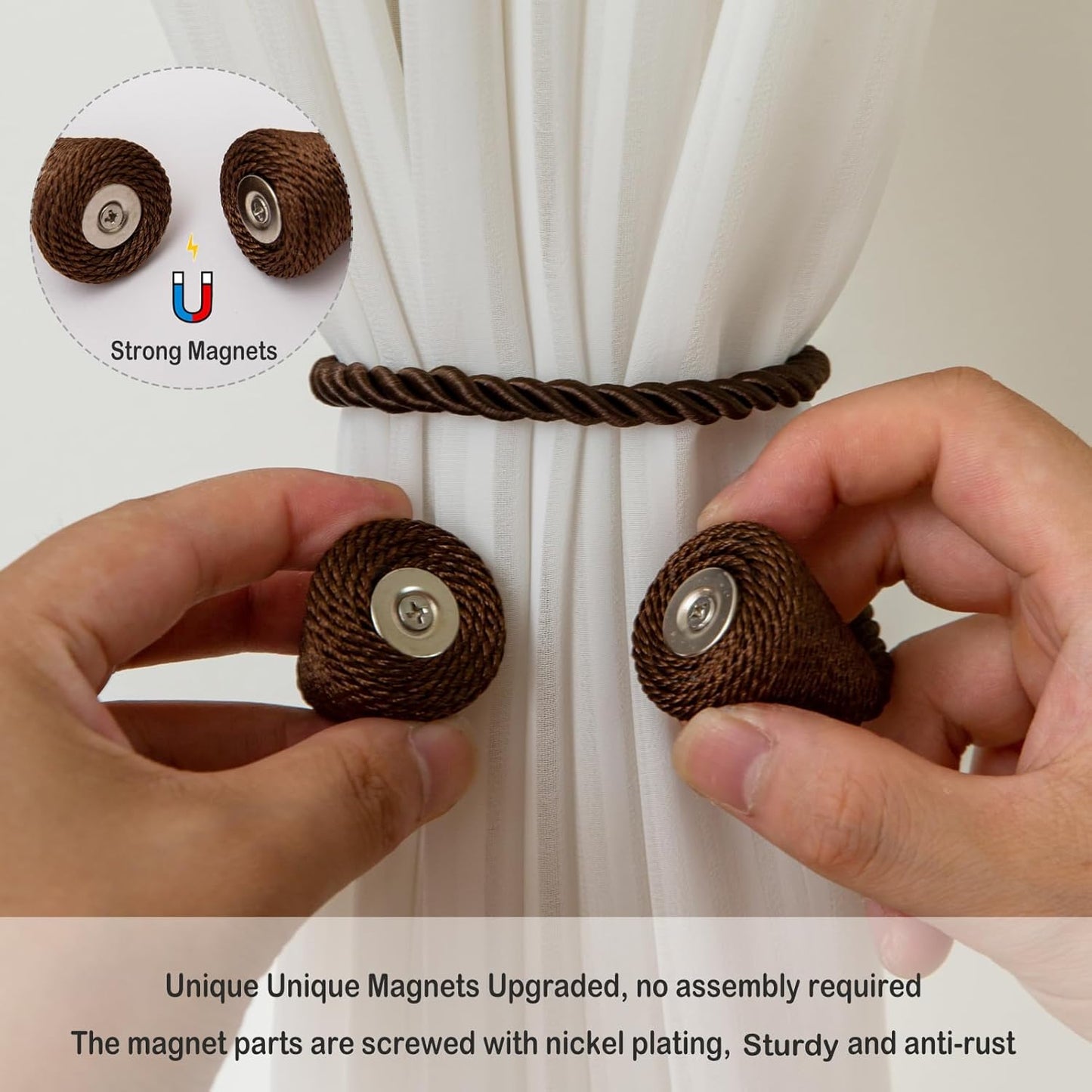 Magnetic Curtain Tiebacks 4 Pack Outdoor Rope Curtain Tie Backs Decorative Window Treatment