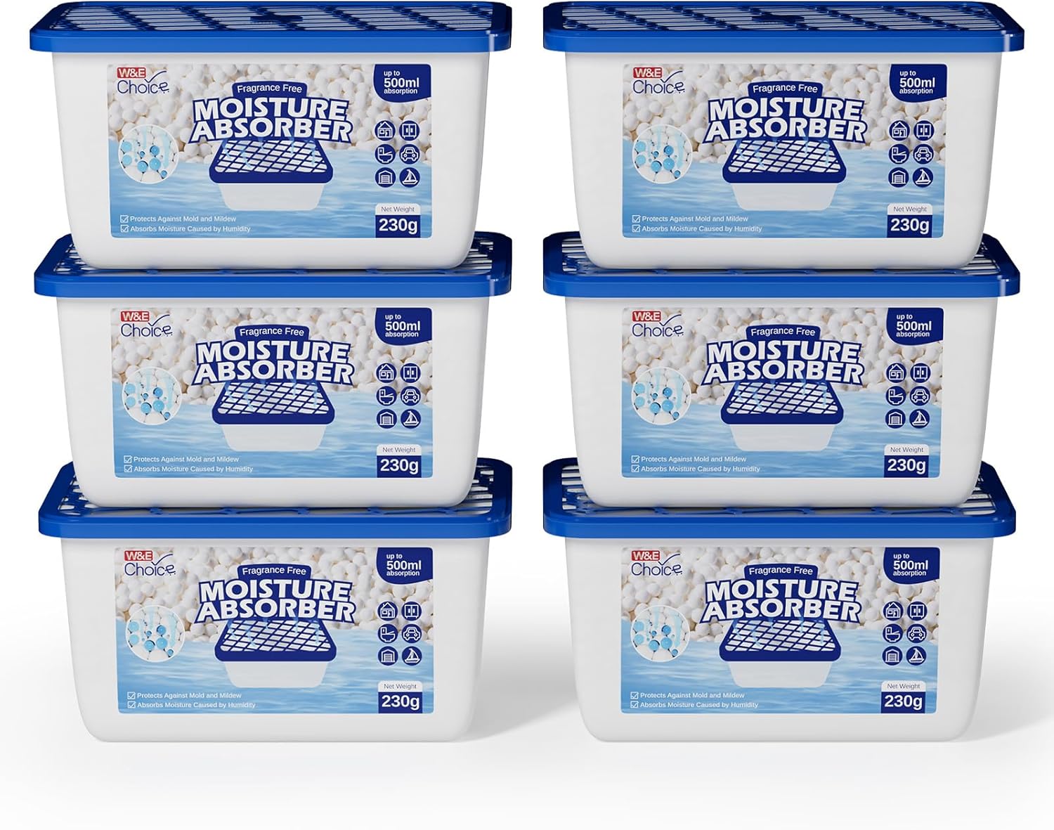 W&E Choice Moisture Absorbers, Portable Humidity Absorber Boxes for Your Bathroom, Closet & Car