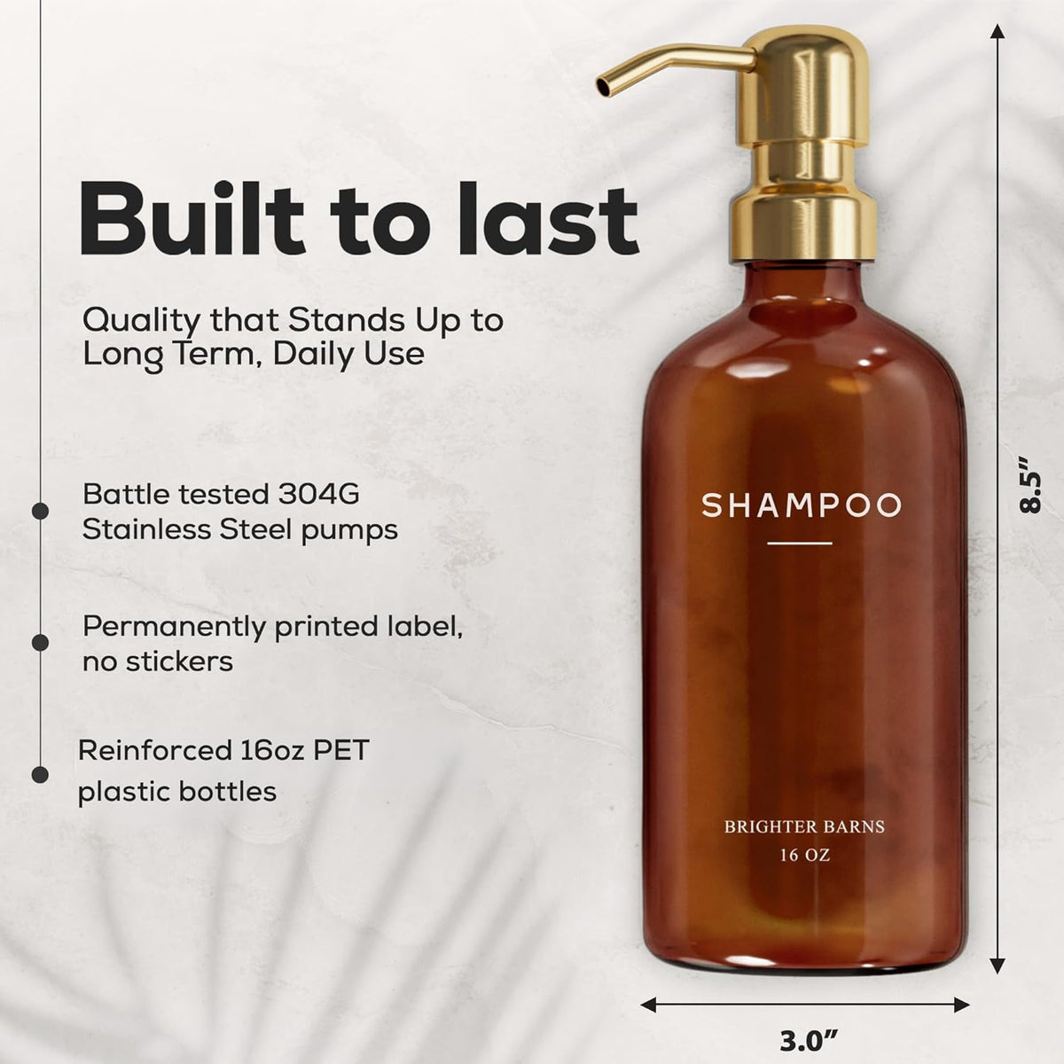 Luxury Shampoo and Conditioner Dispenser Set by Brighter Barns - Empty Shampoo Bottles Refillable