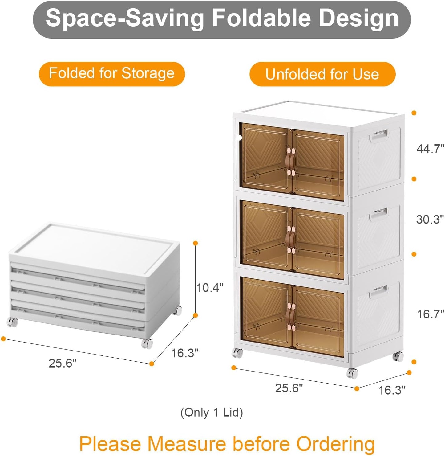 Extra Large Stackable Storage Bins with Lids & Wheels & Door, 336QT-112QT/28GAL*3Pack Foldable