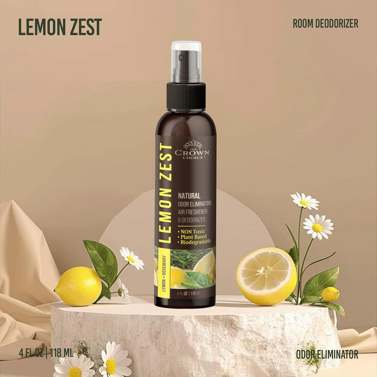 Lemon Zest Natural Air Freshener Spray for Home— Citrus Scent Non-Toxic Odor Eliminator, Long