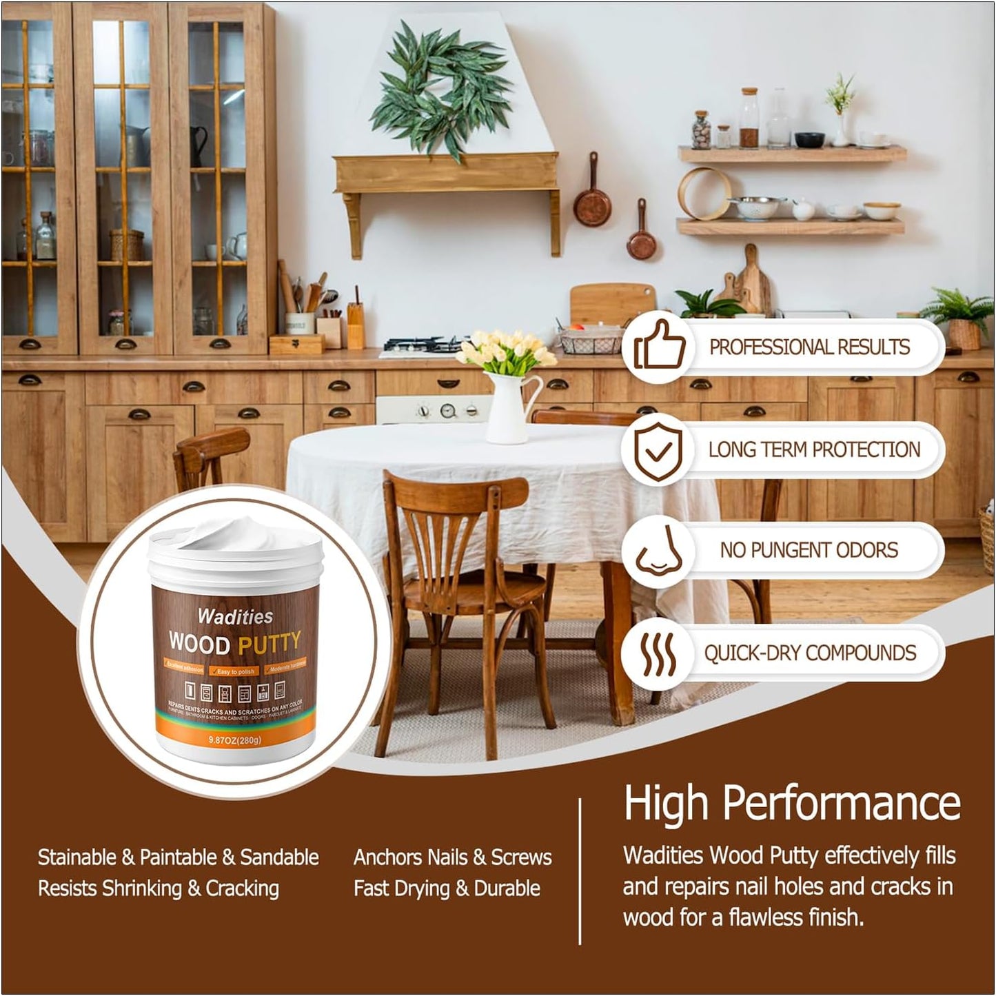 White Wood Filler, White Wood Putty, Paintable Stainable Wood Repair Putty, 9.87 Ounce Wood