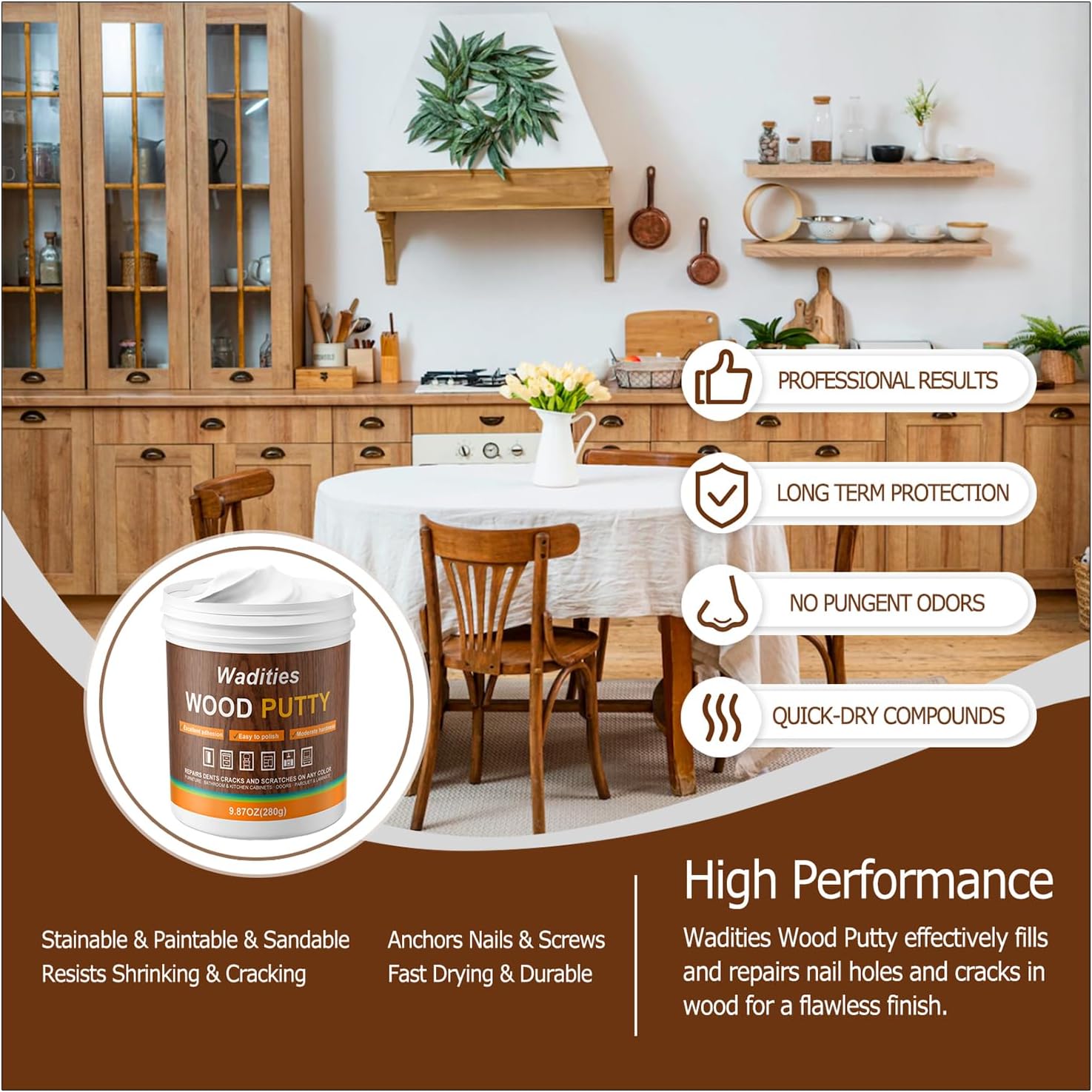 White Wood Filler, White Wood Putty, Paintable Stainable Wood Repair Putty, 9.87 Ounce Wood