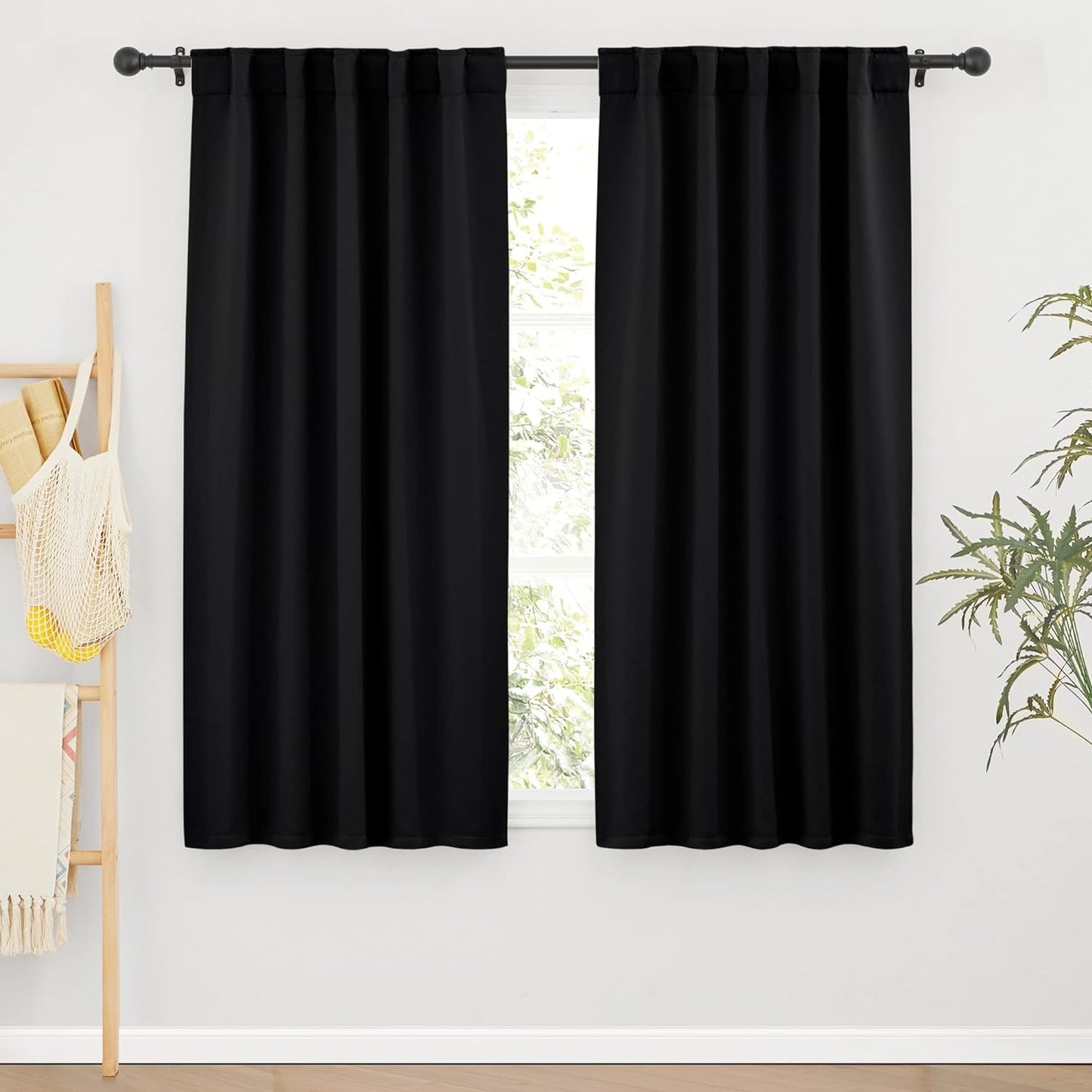 RYB HOME Short Black Curtains for Bedroom, Blackout Thermal Insulated Curtains and Drapes Small