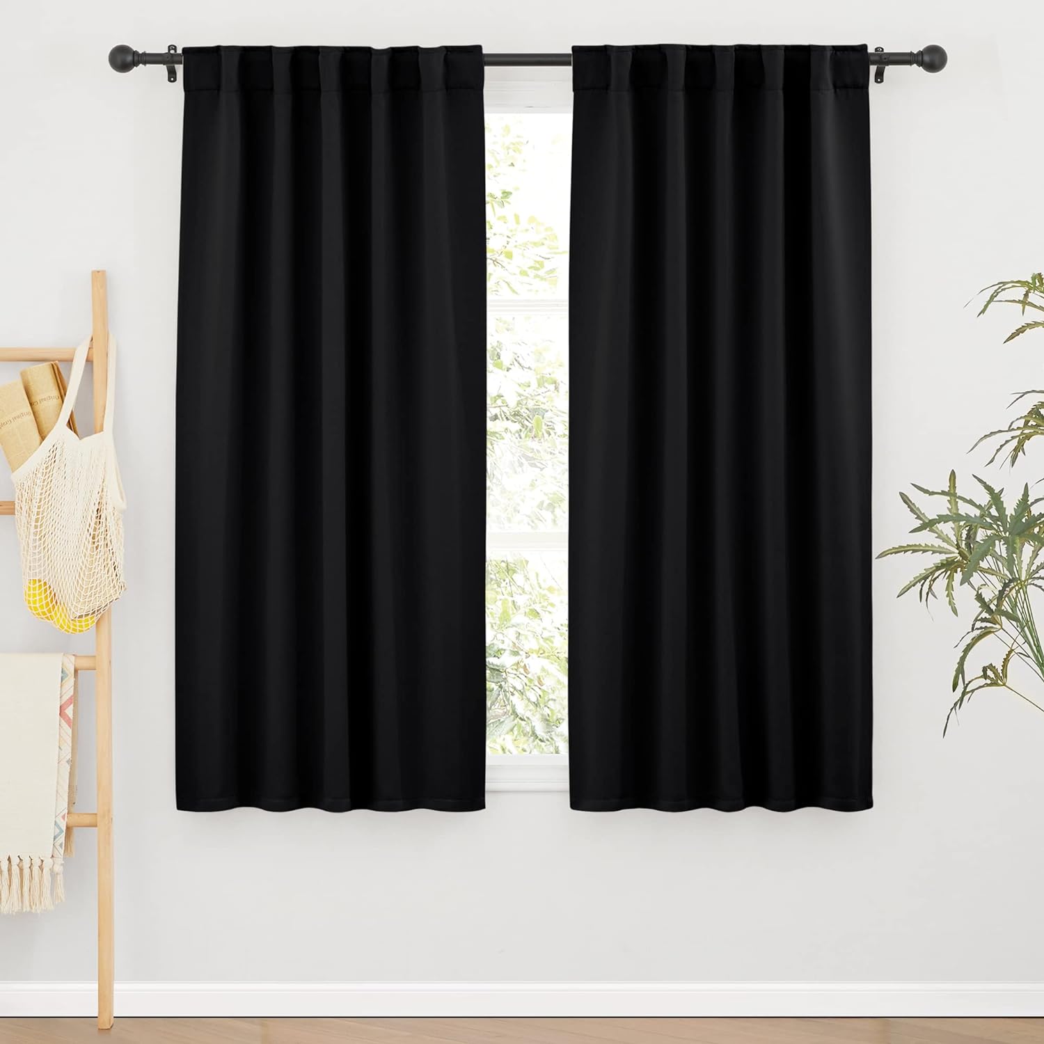 RYB HOME Short Black Curtains for Bedroom, Blackout Thermal Insulated Curtains and Drapes Small