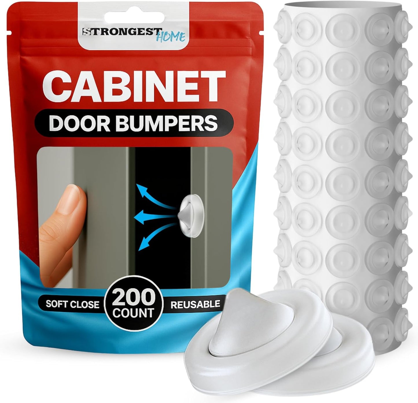 Strongest Home Cabinet Door Bumpers – 200 Pack Clear Rubber Bumpers Self-Adhesive for Cabinets
