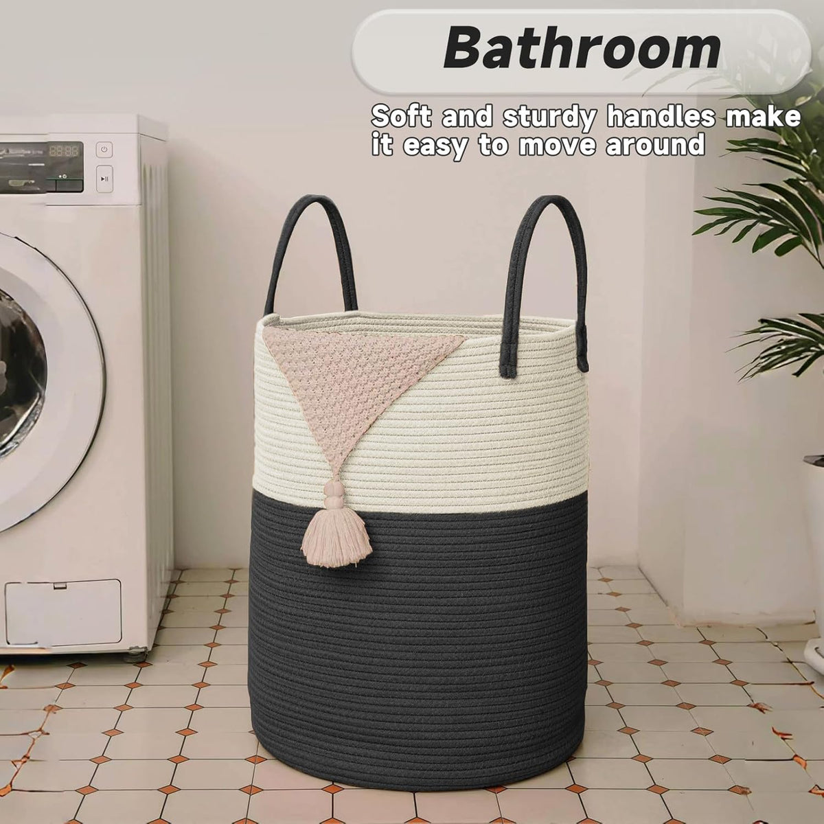 Large Woven Laundry Basket Hamper,100L Cotton Rope Storage Bin for Blankets,Toys and