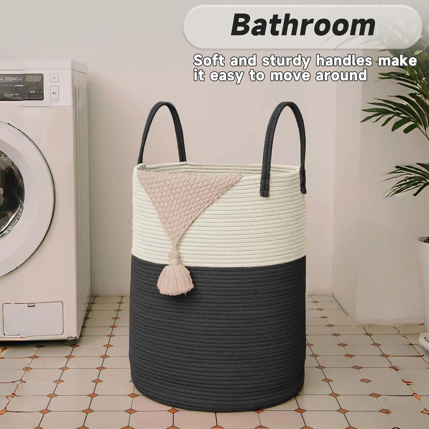 Large Woven Laundry Basket Hamper,80L Cotton Rope Storage Bin for Blankets,Toys and