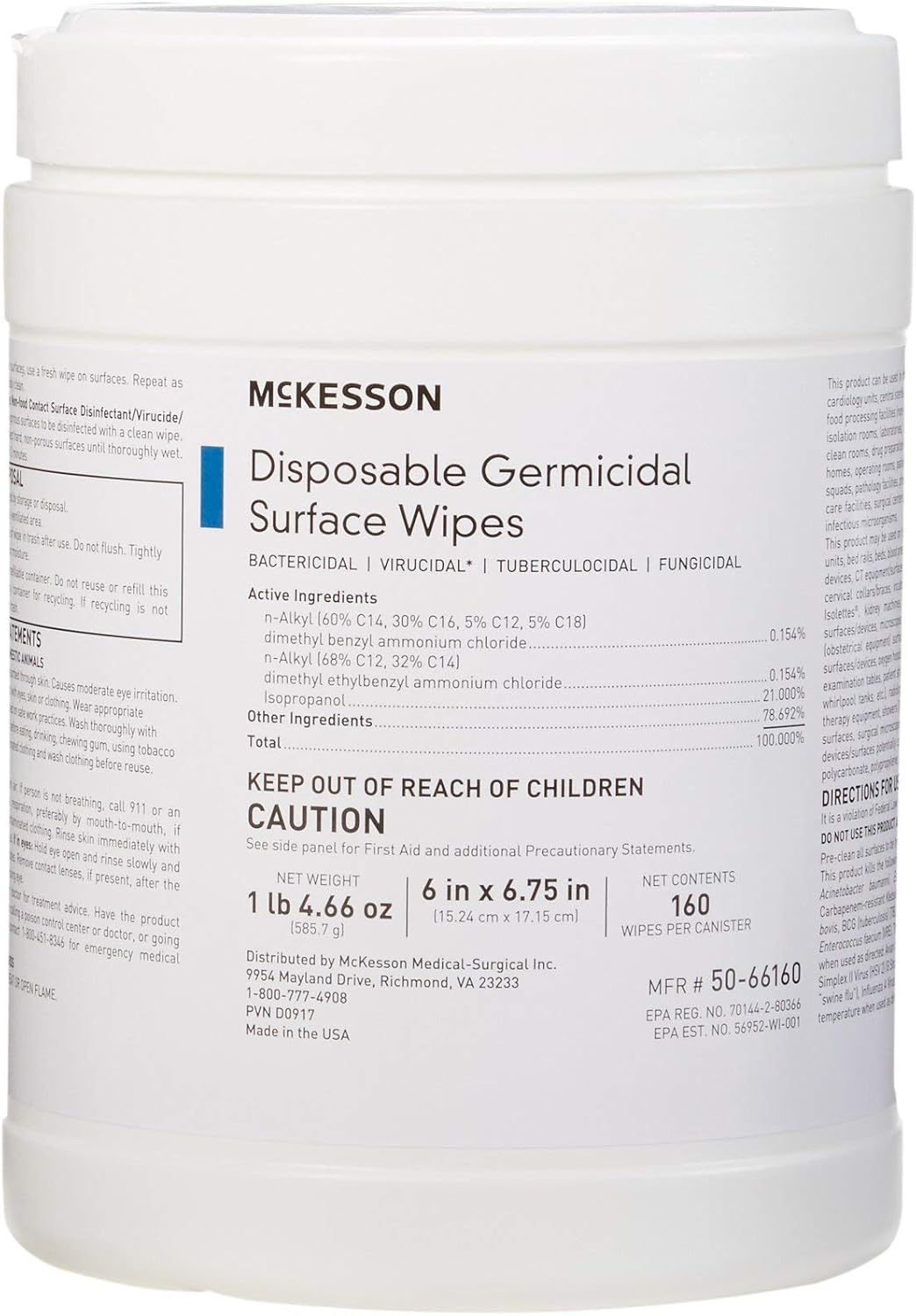 McKesson Germicidal Wipes [1920 Count] Disinfecting Wipes, Alcohol Cleaning Disinfectant Wipes