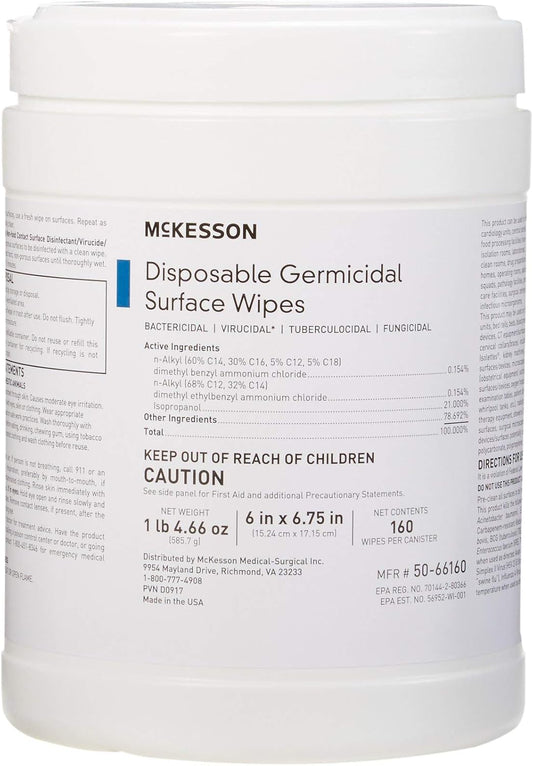 McKesson Germicidal Wipes [1920 Count] Disinfecting Wipes, Alcohol Cleaning Disinfectant Wipes