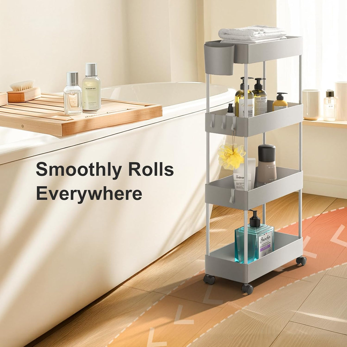 Pipishell Slim Storage Cart with Wheels, 4 Tier Bathroom Storage Organizer Rolling Utility Cart for