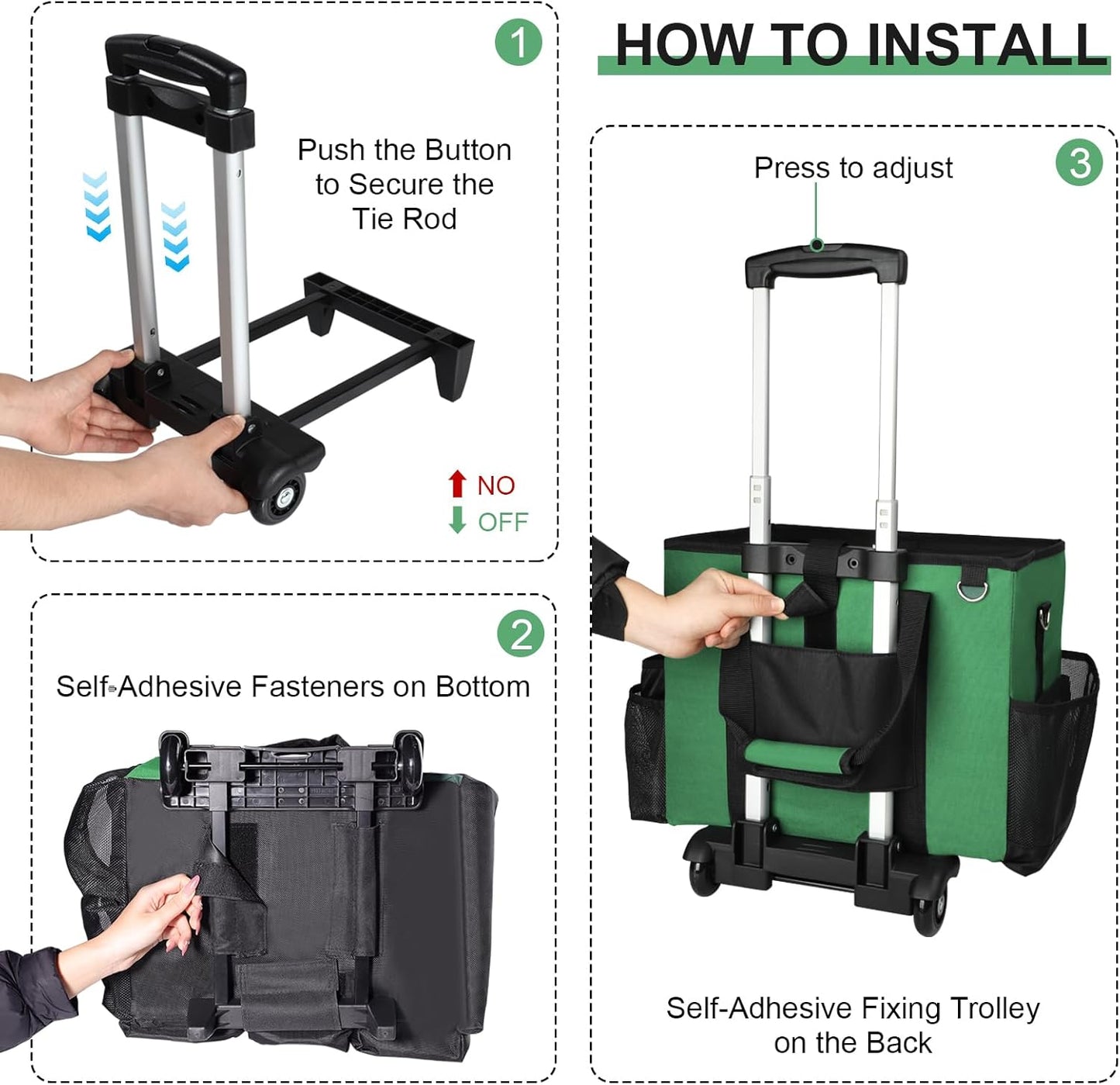 Large Rolling Cleaning Caddy Bag with Wheels, Cleaning Bag with Detachable Trolley, Cleaning Bags