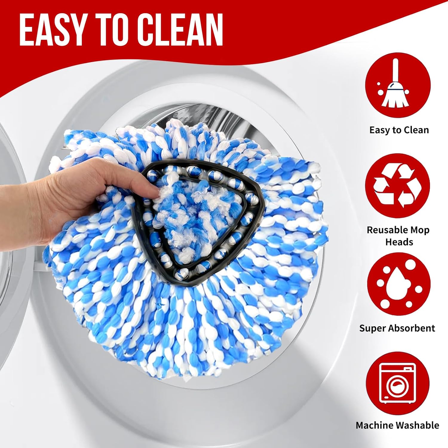 Spin Mop Head, Base, Handle Replacement for O-Ceda RinseClean 2 Tank System,4 Microfiber Mop