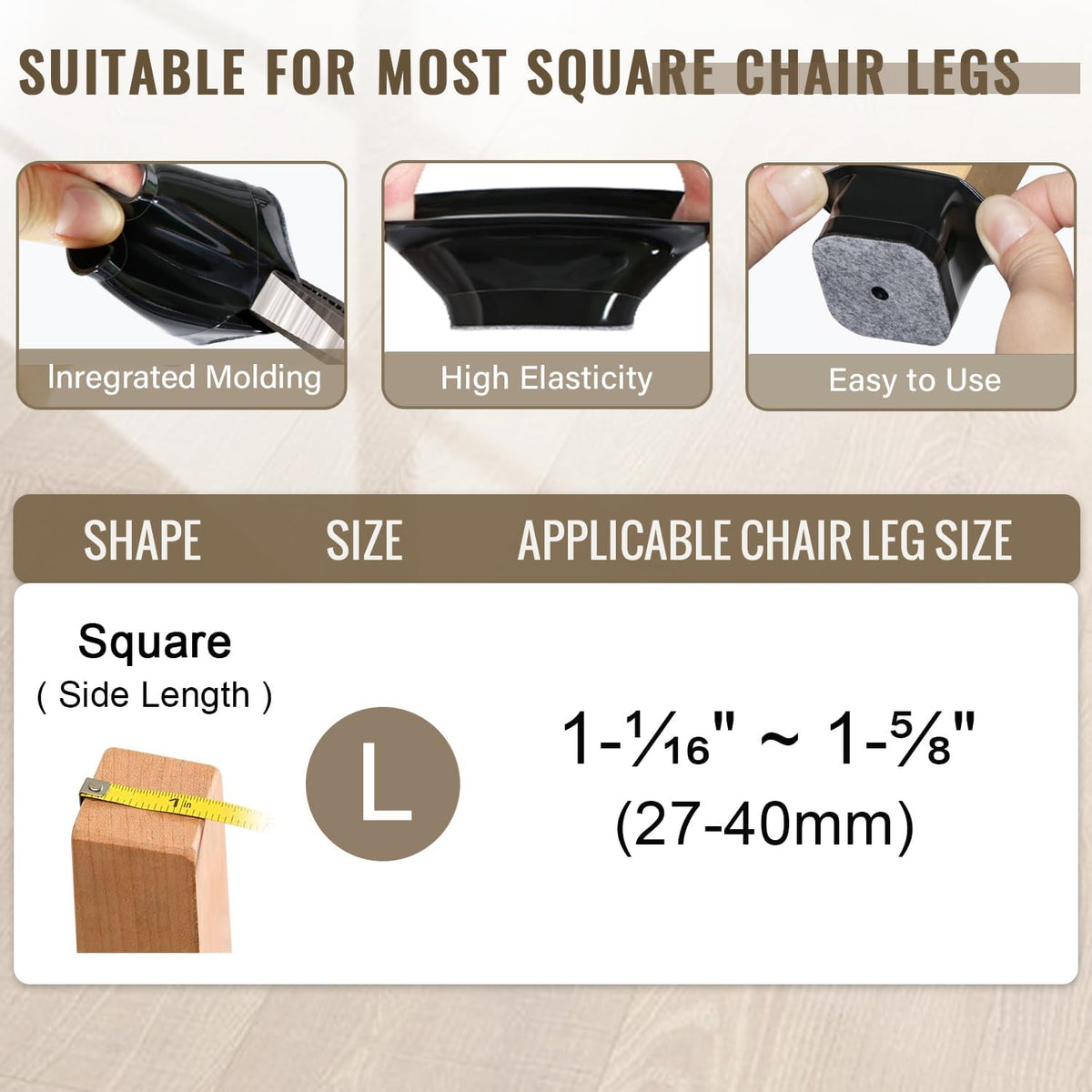 BUMACO Chair Leg Floor Protectors Square Chair Leg Protectors for Hardwood Floors 40Pcs Silicone