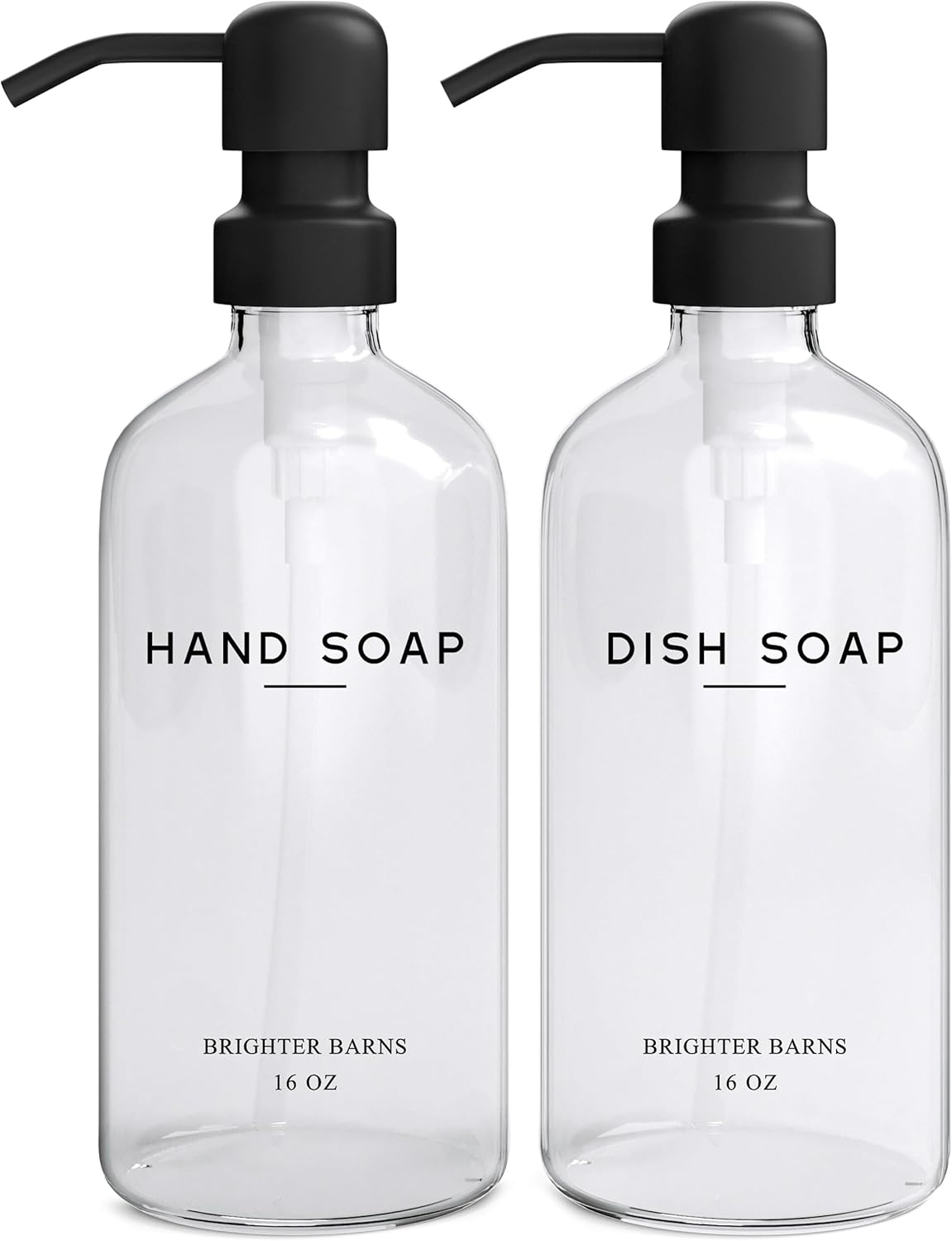 Clear Glass Hand and Dish Soap Dispenser Set by Brighter Barns - Kitchen Soap Dispenser Set & Pump