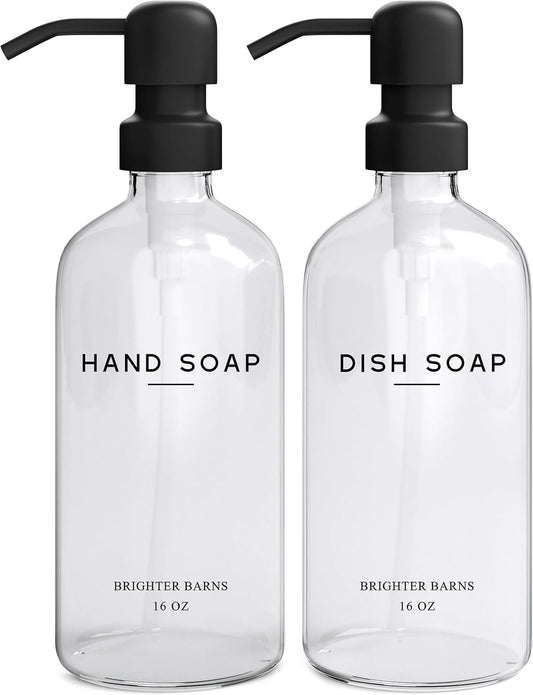 Clear Glass Hand and Dish Soap Dispenser Set by Brighter Barns - Kitchen Soap Dispenser Set & Pump
