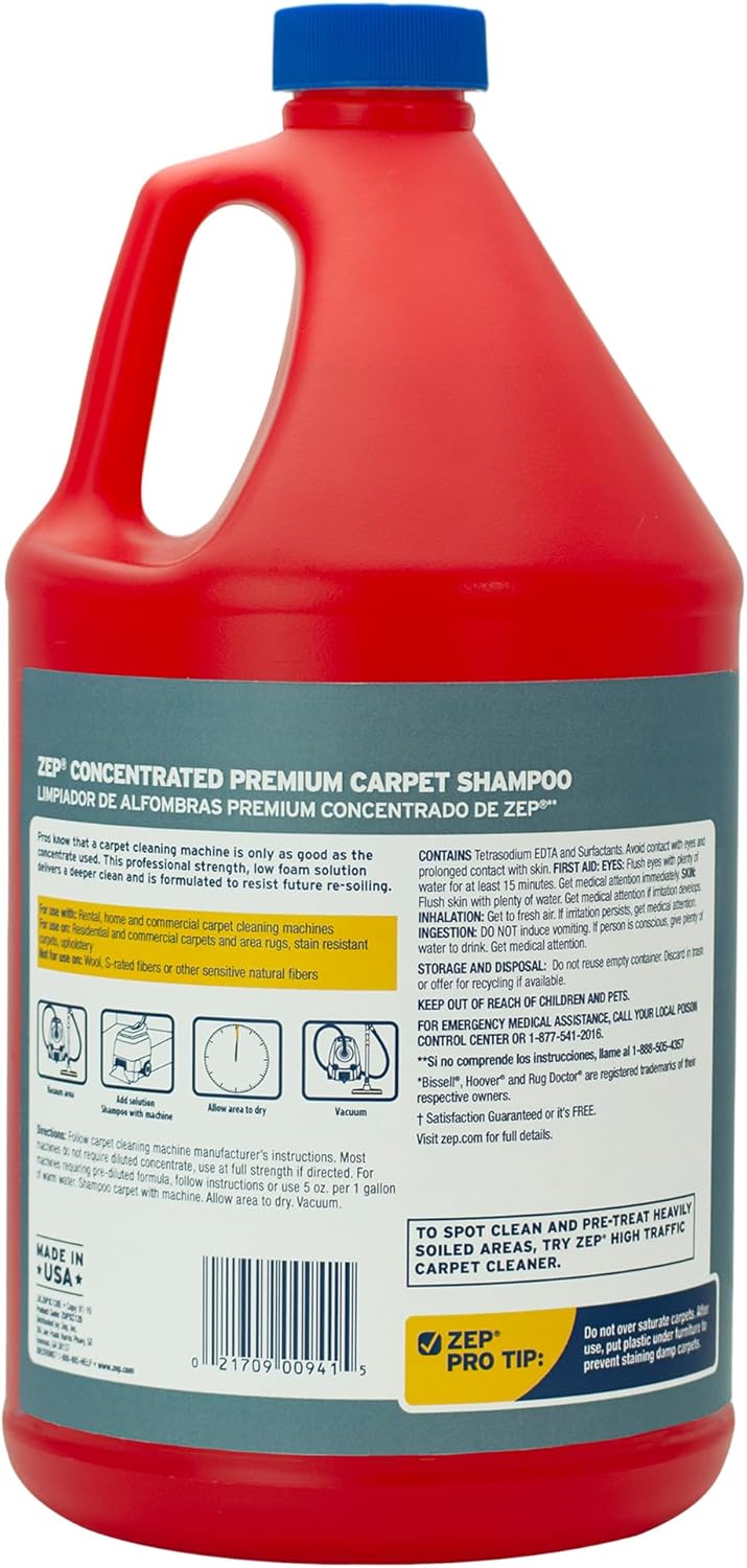 Zep Premium Carpet Shampoo - 1 Gal (Case of 4) - ZUPXC128 - Deep Cleaning and Stain Removal, For