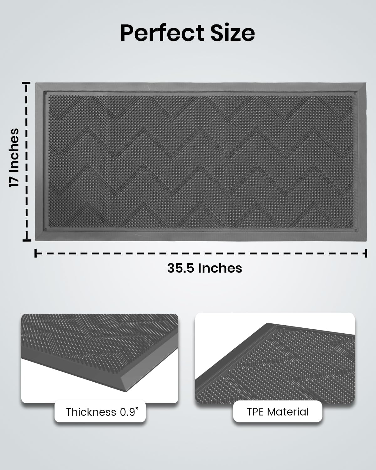 HAMARA Front Door Mat for Outside Entrance 35.5"x17" – Anti-Slip Dirt-Trapping Waterproof Rubber